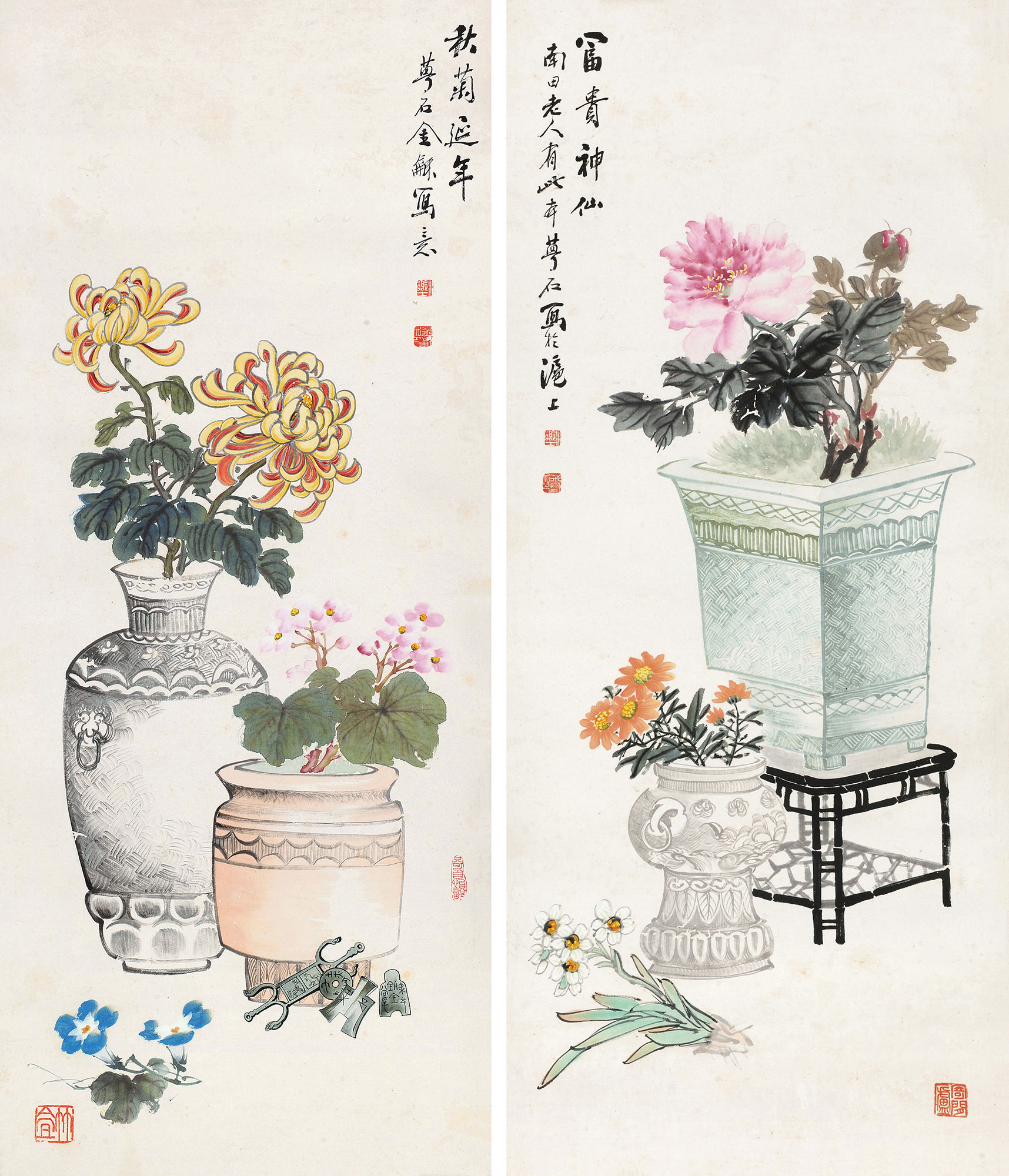 【清供 对屏立轴 设色纸本】拍卖品_图片_价格_鉴赏_绘画_雅昌艺术品拍卖网