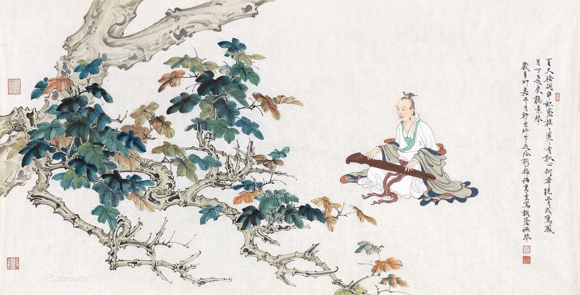 00552011年作桐荫抚琴镜心设色纸本