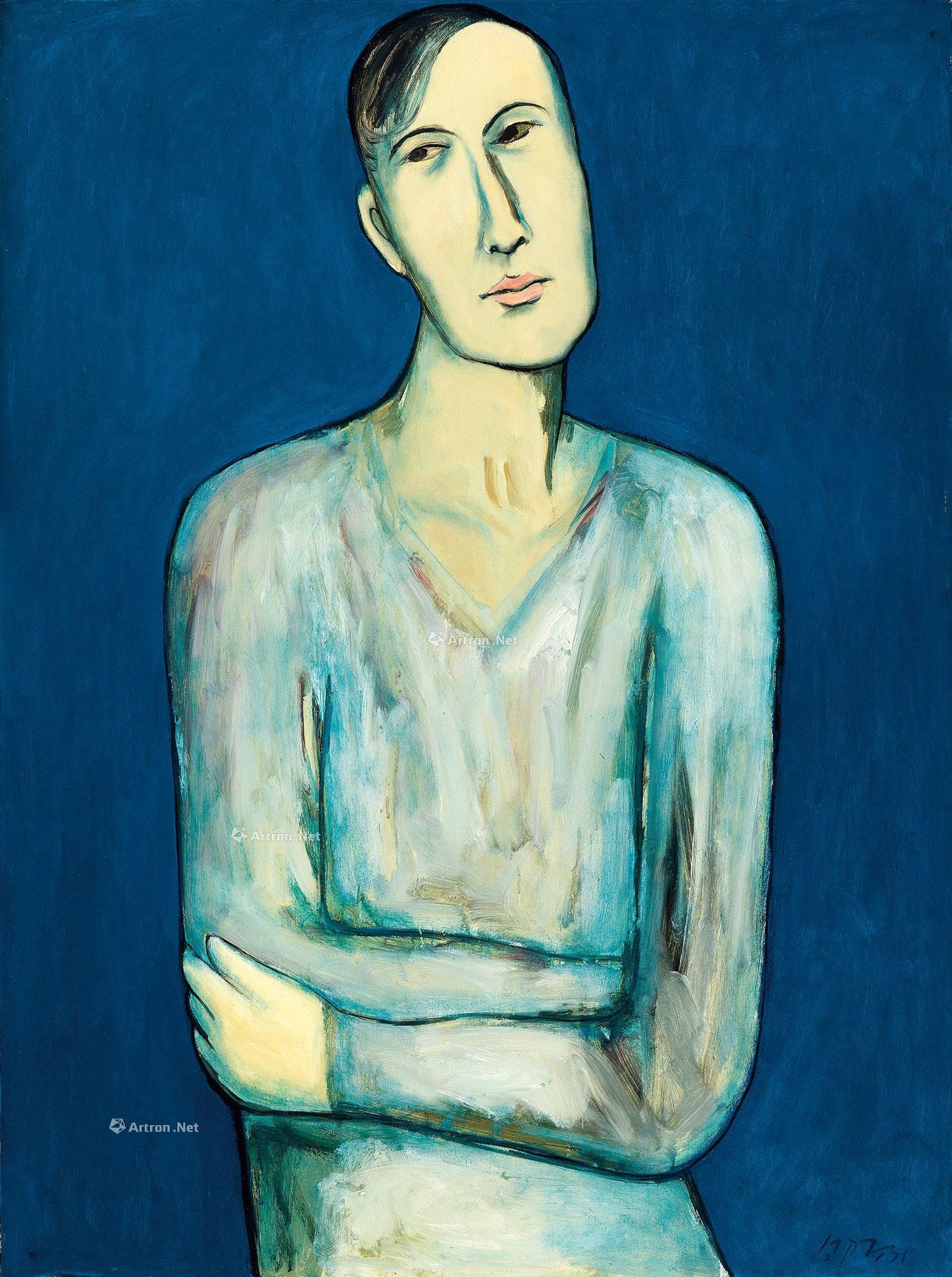 1997年作蓝色背景前的男子油彩画布 拍卖品 图片 价格 鉴赏 油画 雅昌艺术品拍卖网
