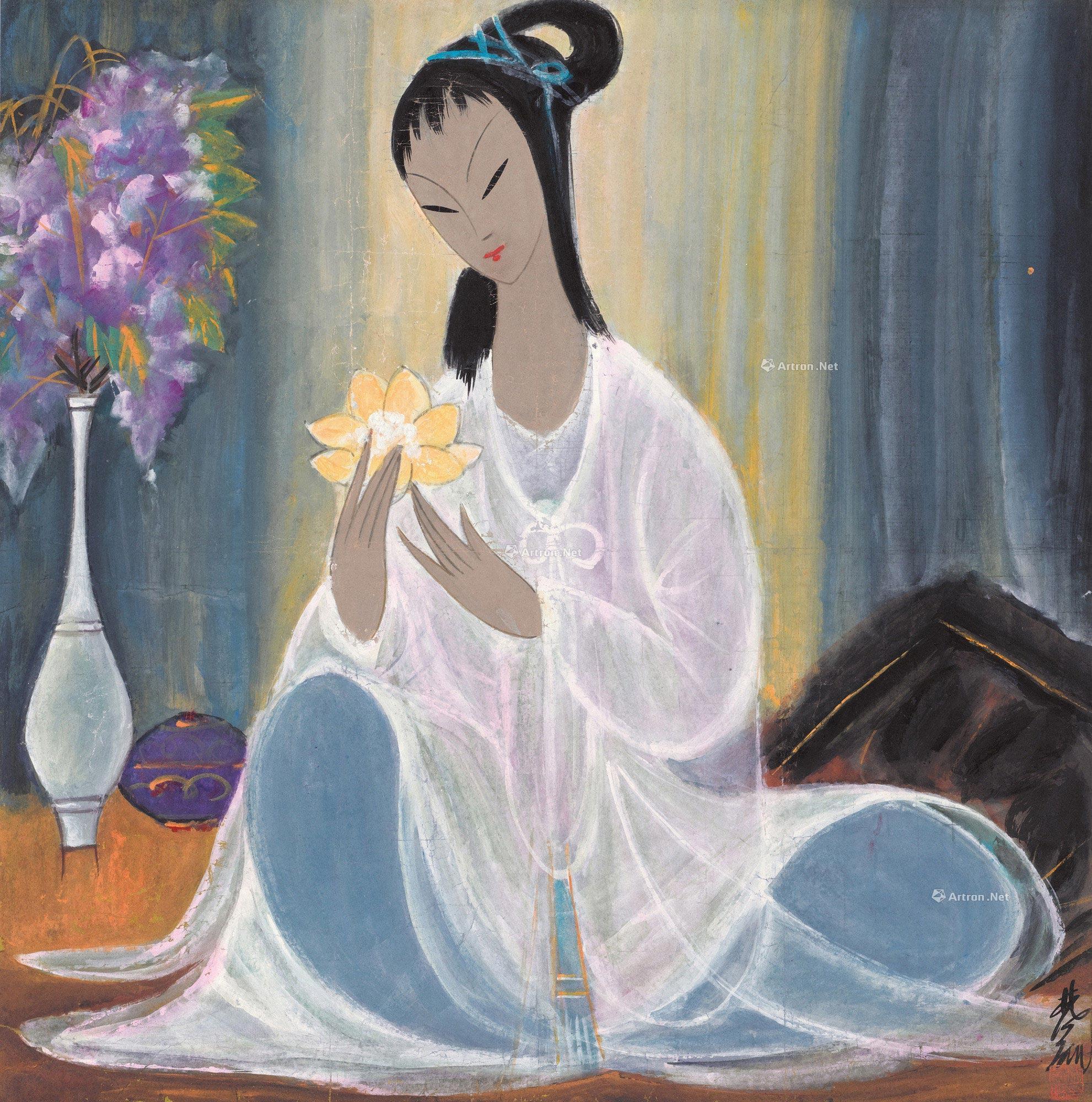 【繁花仕女图 立轴 设色纸本】拍卖品_图片_价格_鉴赏_绘画_雅昌艺术
