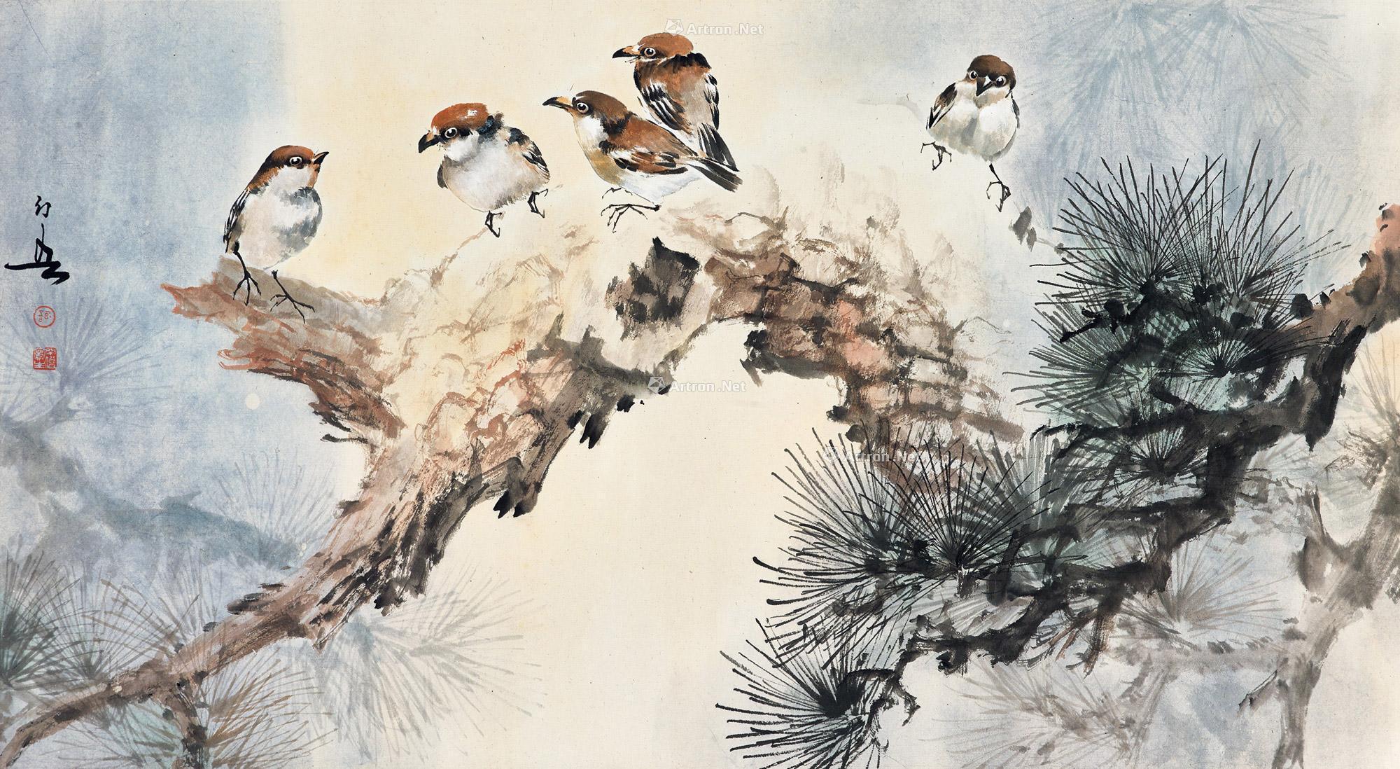 【松雀图 镜心 设色纸本】拍卖品_图片_价格_鉴赏_绘画_雅昌艺术品