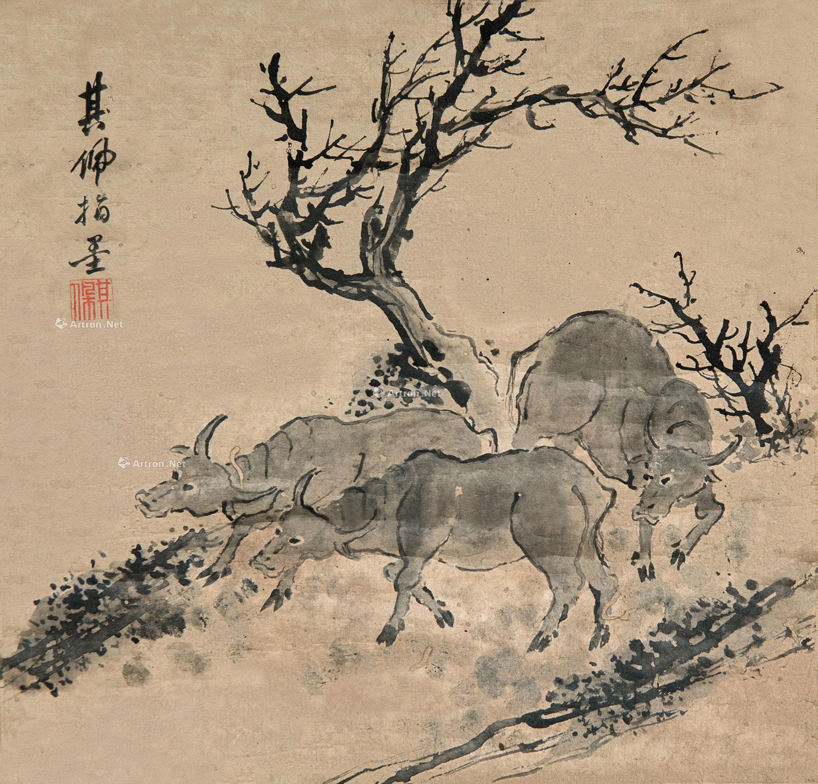 0329牧牛图立轴纸本