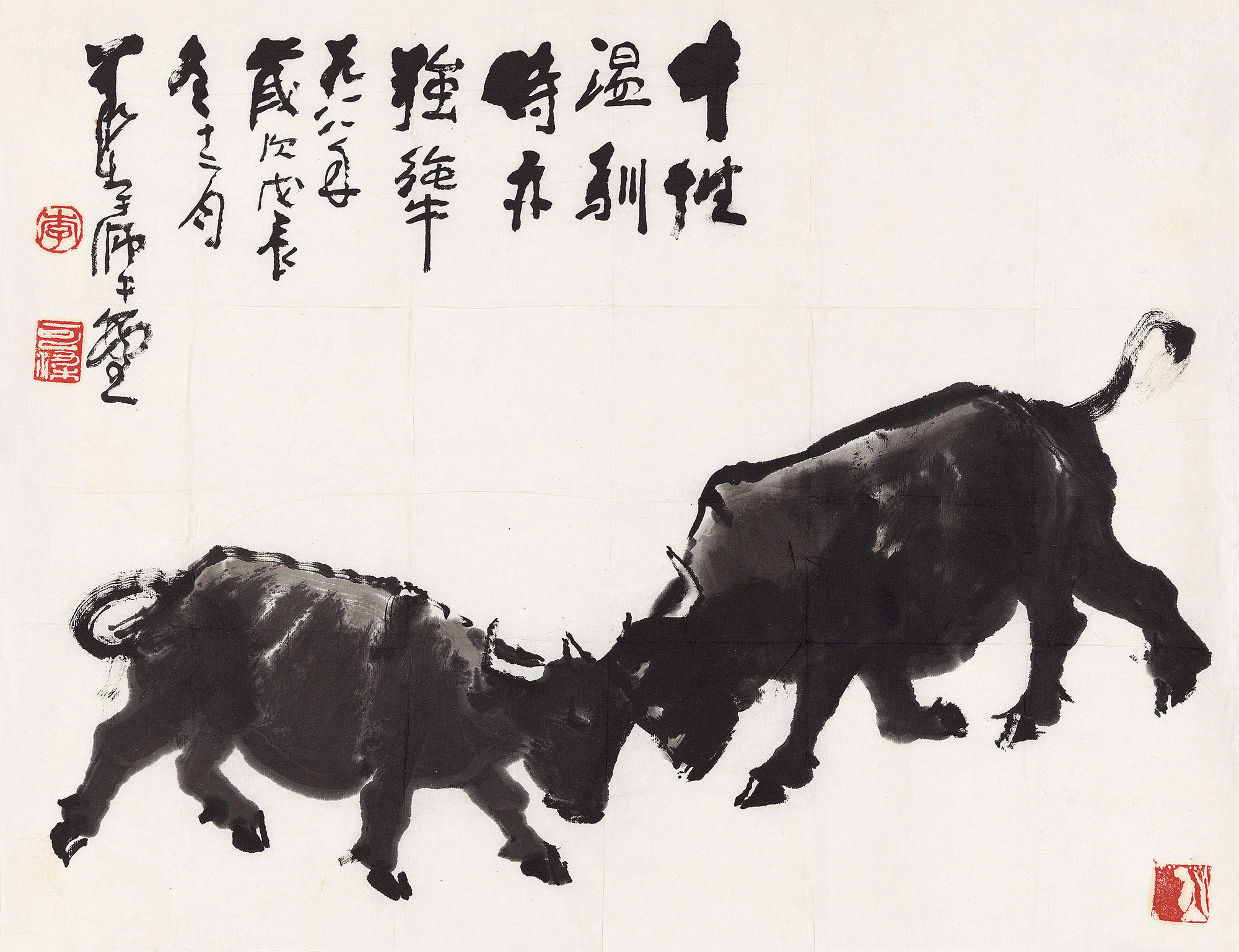 【1988年作 双牛图 镜心 水墨纸本】拍卖品_图片_价格_鉴赏_绘画_雅昌