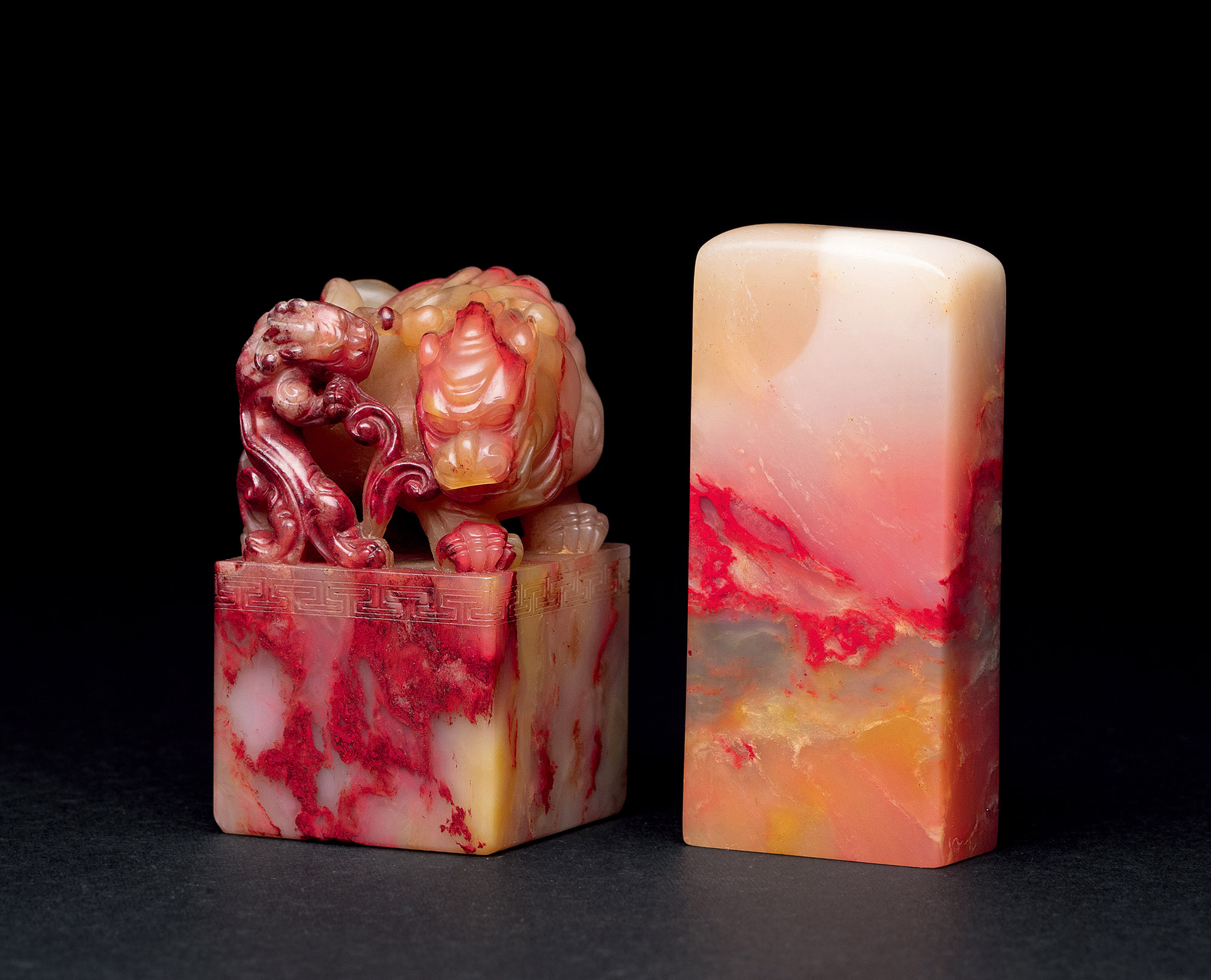 【巴林鸡血石方章 (一组两方)】拍卖品_图片_价格_鉴赏_笔墨纸砚_雅昌