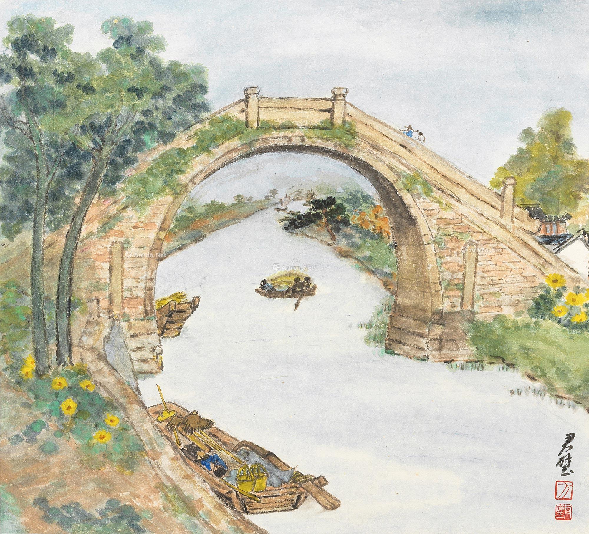 【1973年作 苏州江枫桥 纸本 彩墨】拍卖品_图片_价格_鉴赏_绘画_雅昌