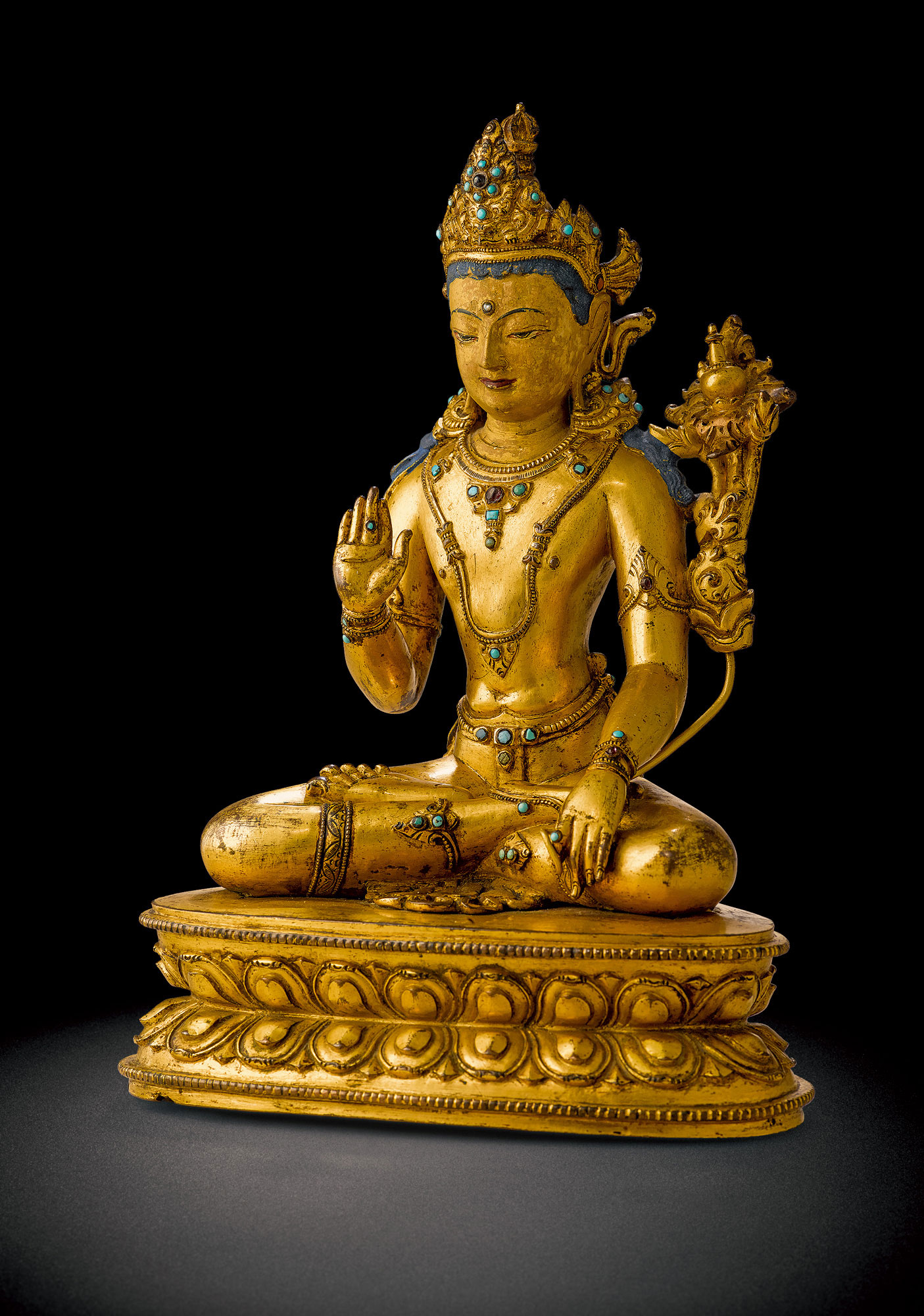 3030西藏15世纪铜鎏金弥勒菩萨像原封底