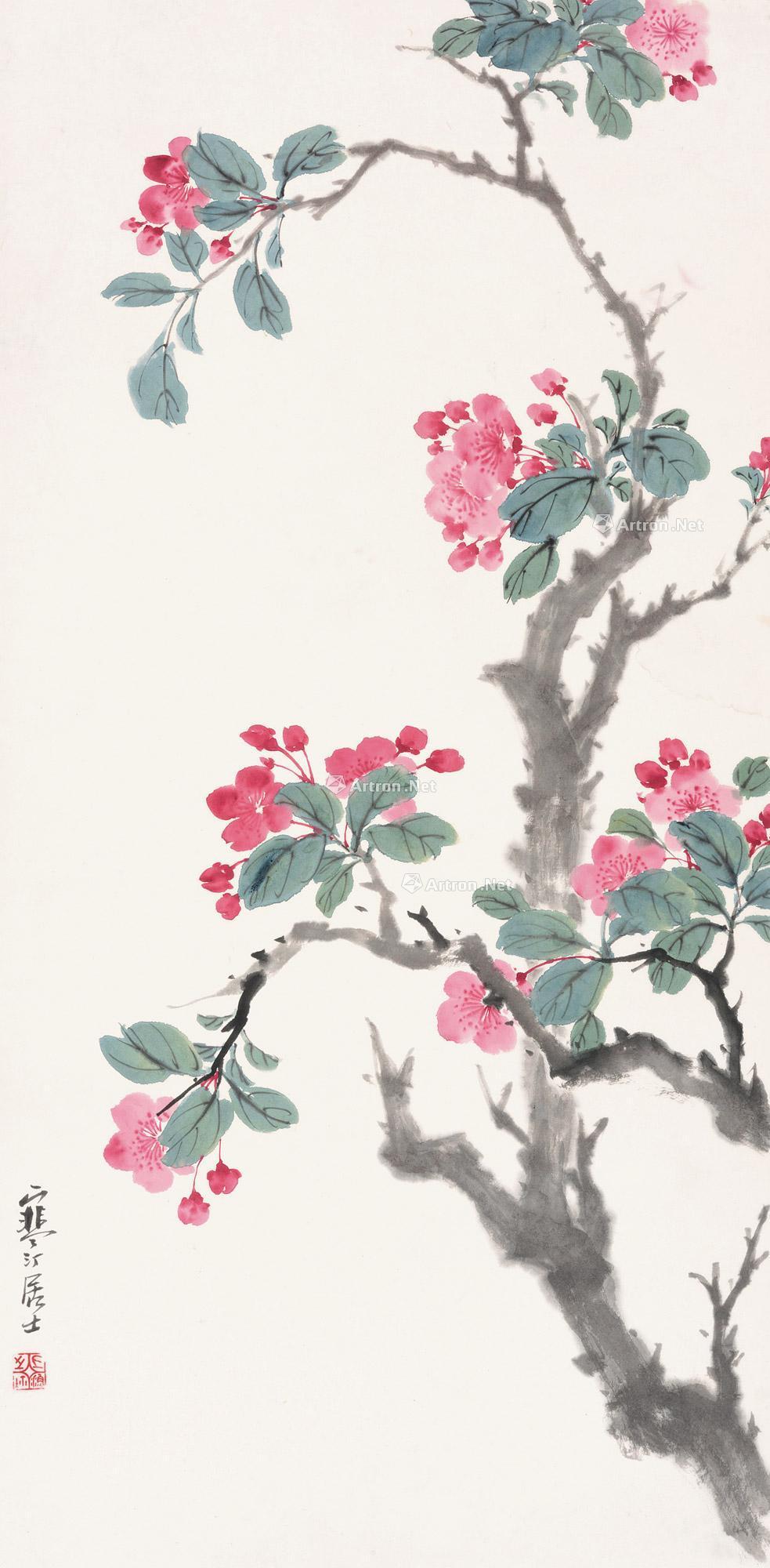 0119 海棠 立轴 设色纸本