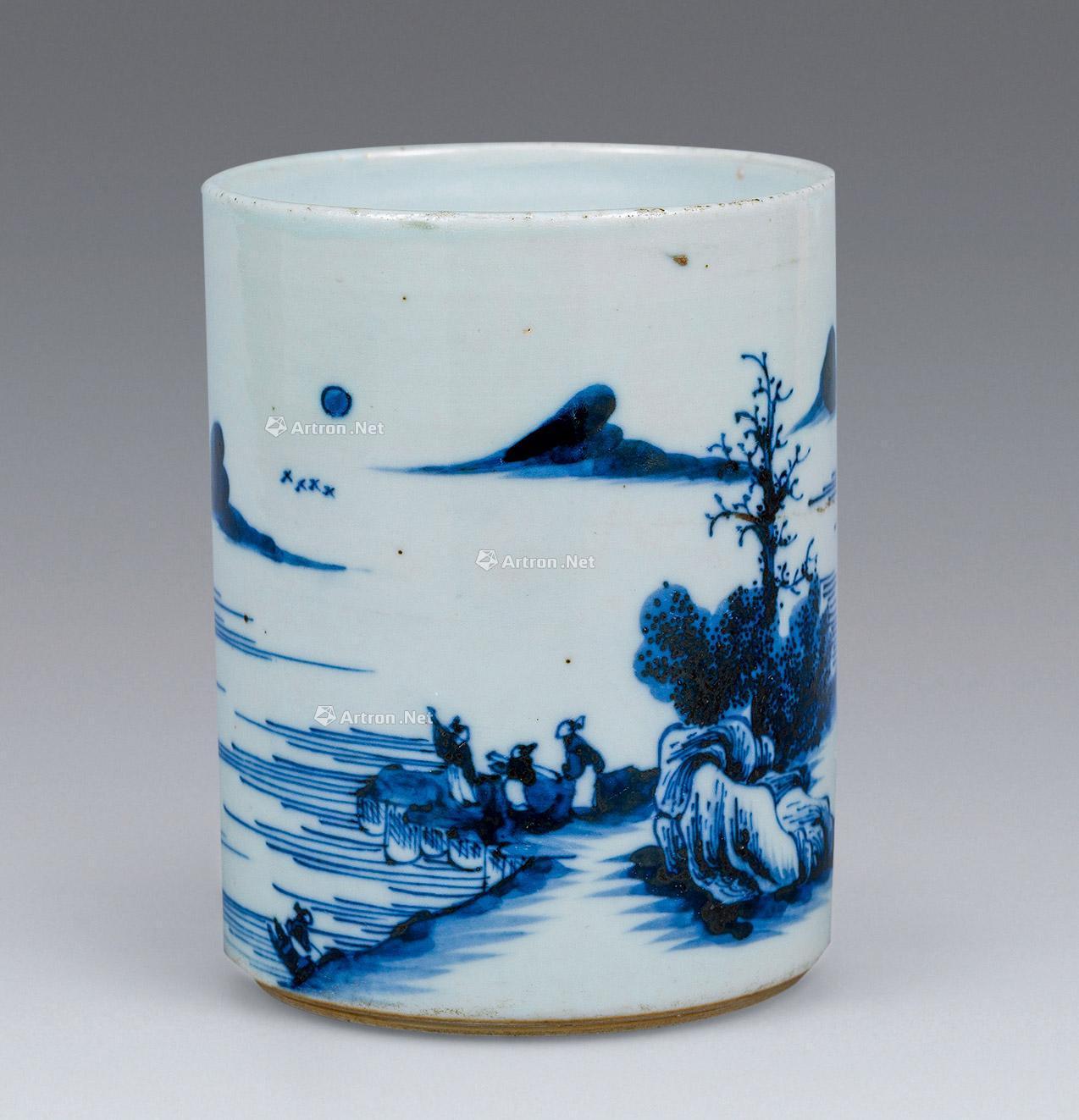 【清乾隆 青花山水笔筒】拍卖品_图片_价格_鉴赏_清代青花瓷器_雅昌艺