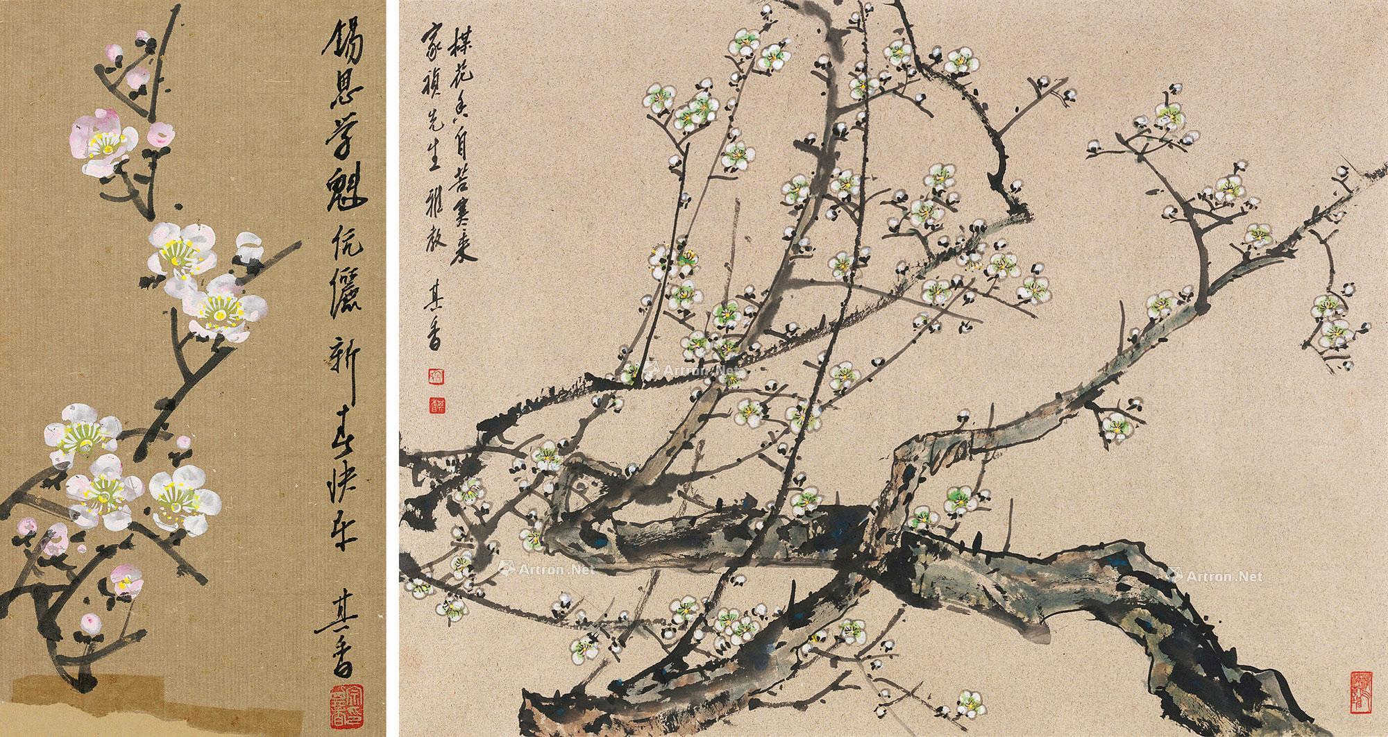 0160 梅花 (两帧) 镜片 设色纸本