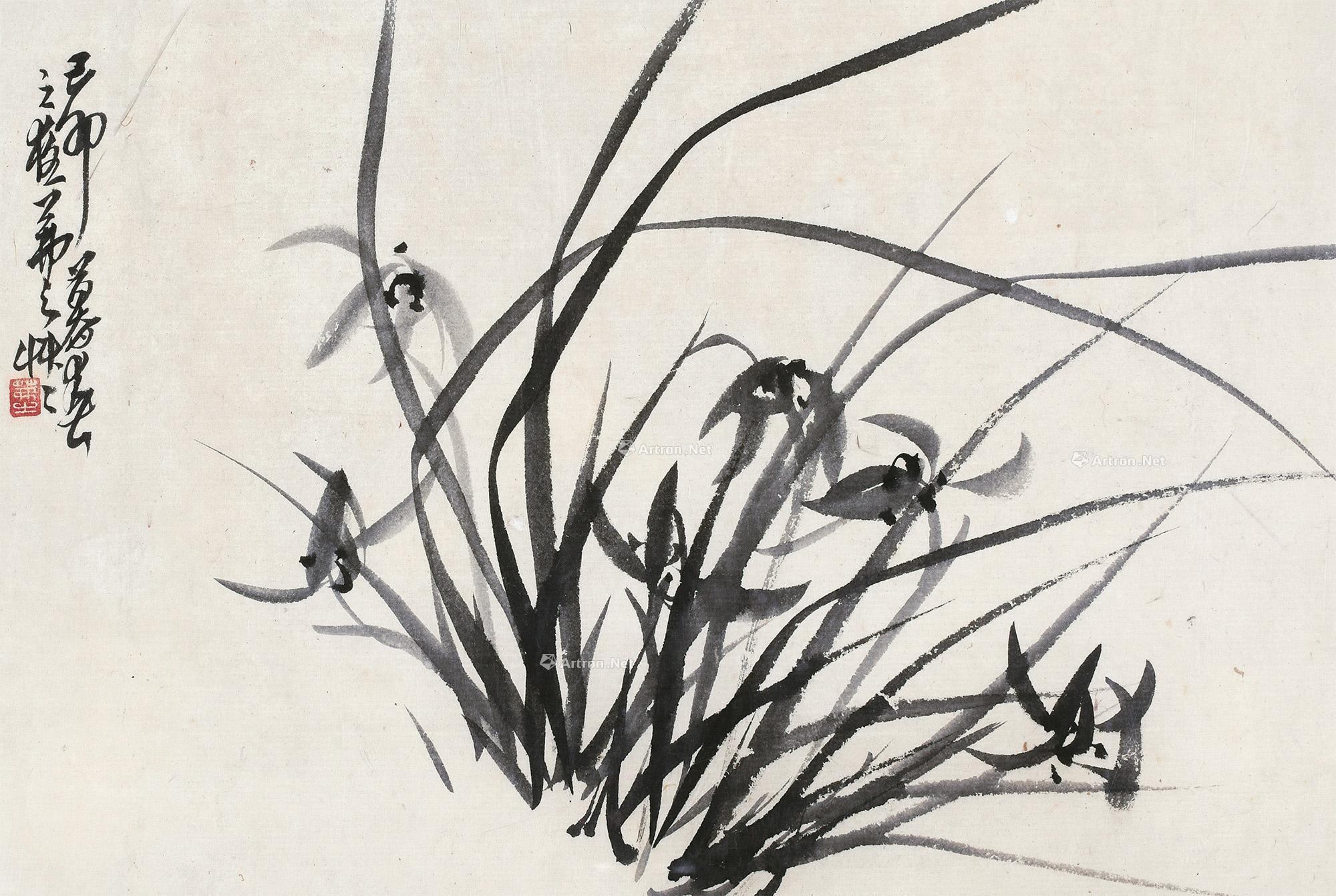04511975年作兰花册页镜片一开水墨纸本