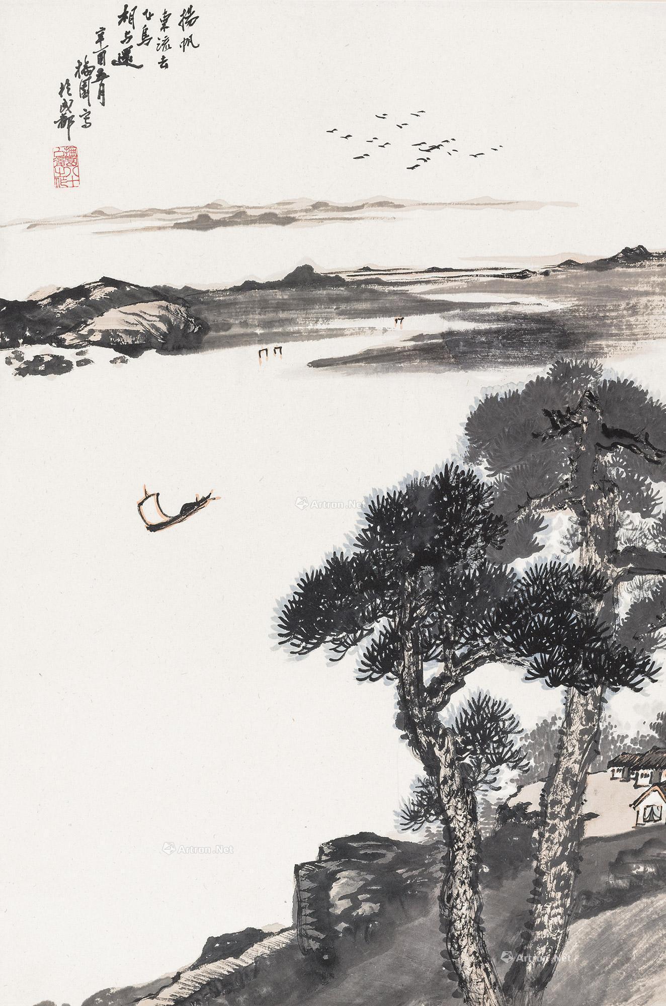 0566扬帆东流去镜心设色纸本