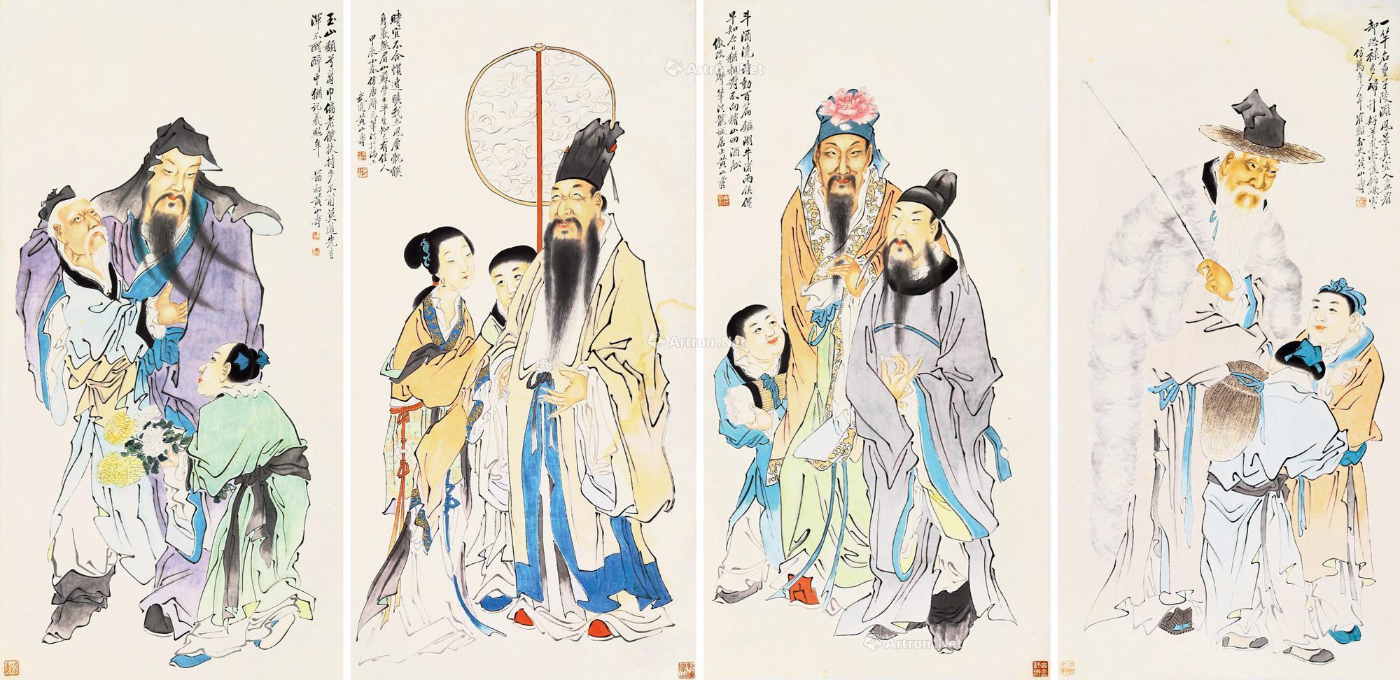 01341904年作人物四屏镜片设色纸本