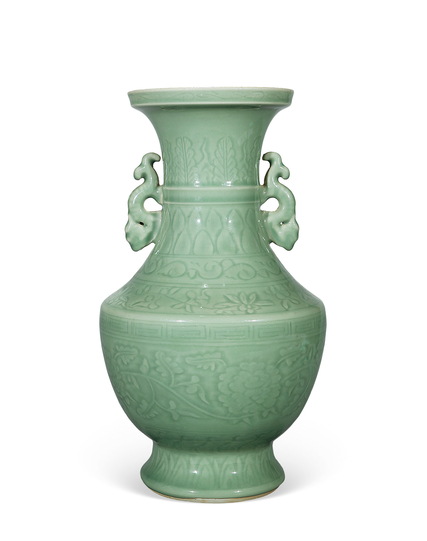 青釉暗刻花卉盘口瓶】拍卖品_图片_价格_鉴赏_清代单色釉瓷器_雅昌