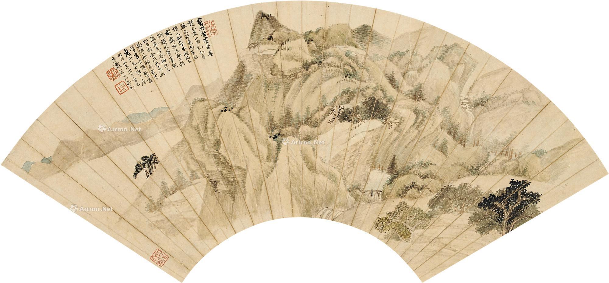 0818 山水 镜心 扇面 设色纸本