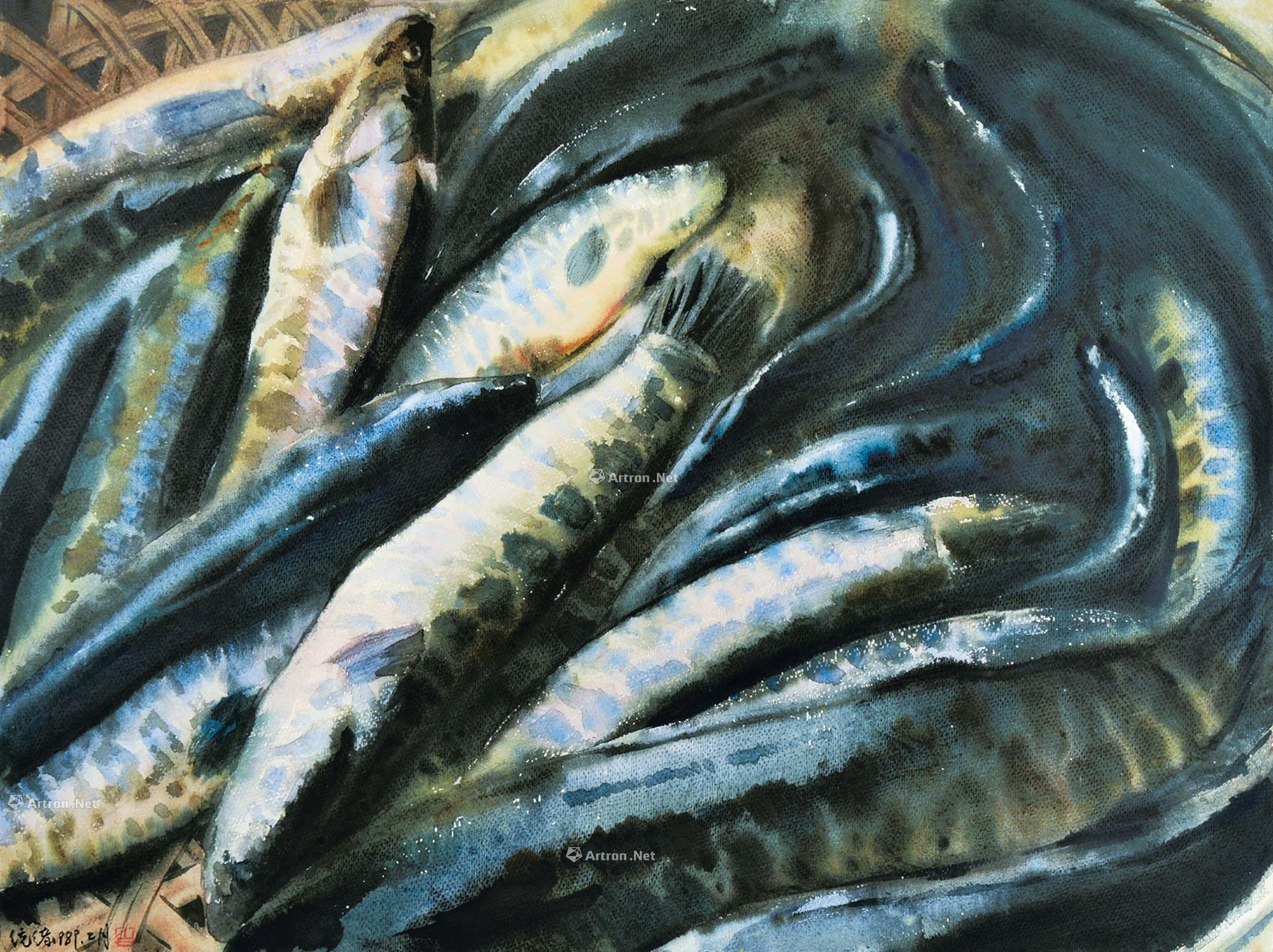 0712黑鱼设色纸本