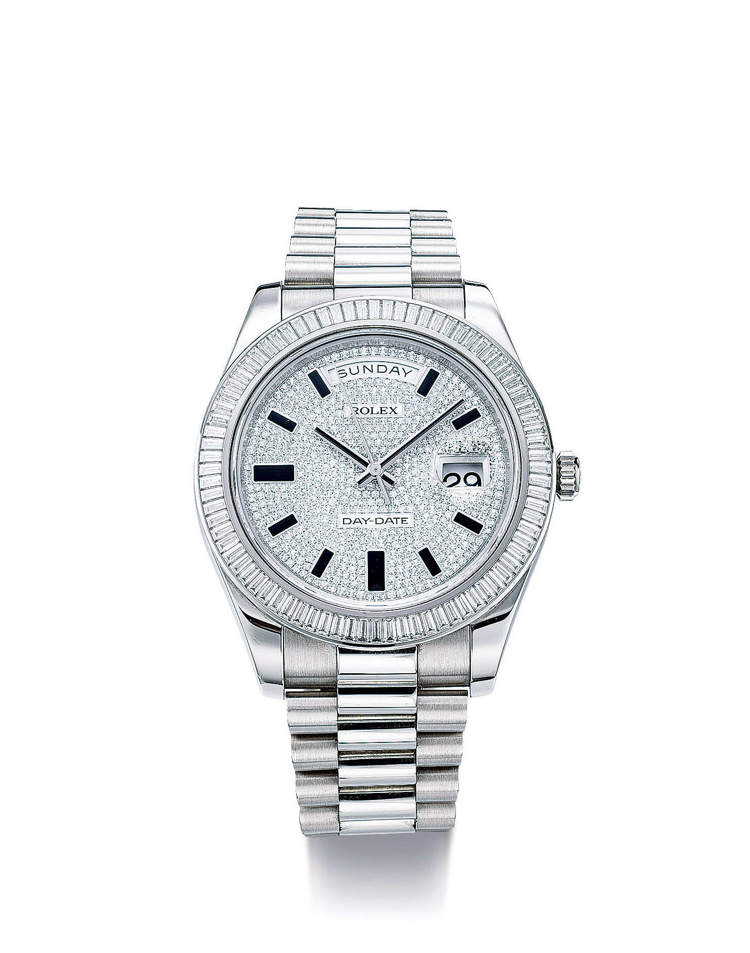 2332劳力士精美白金镶钻石自动上弦链带腕表备星期及日