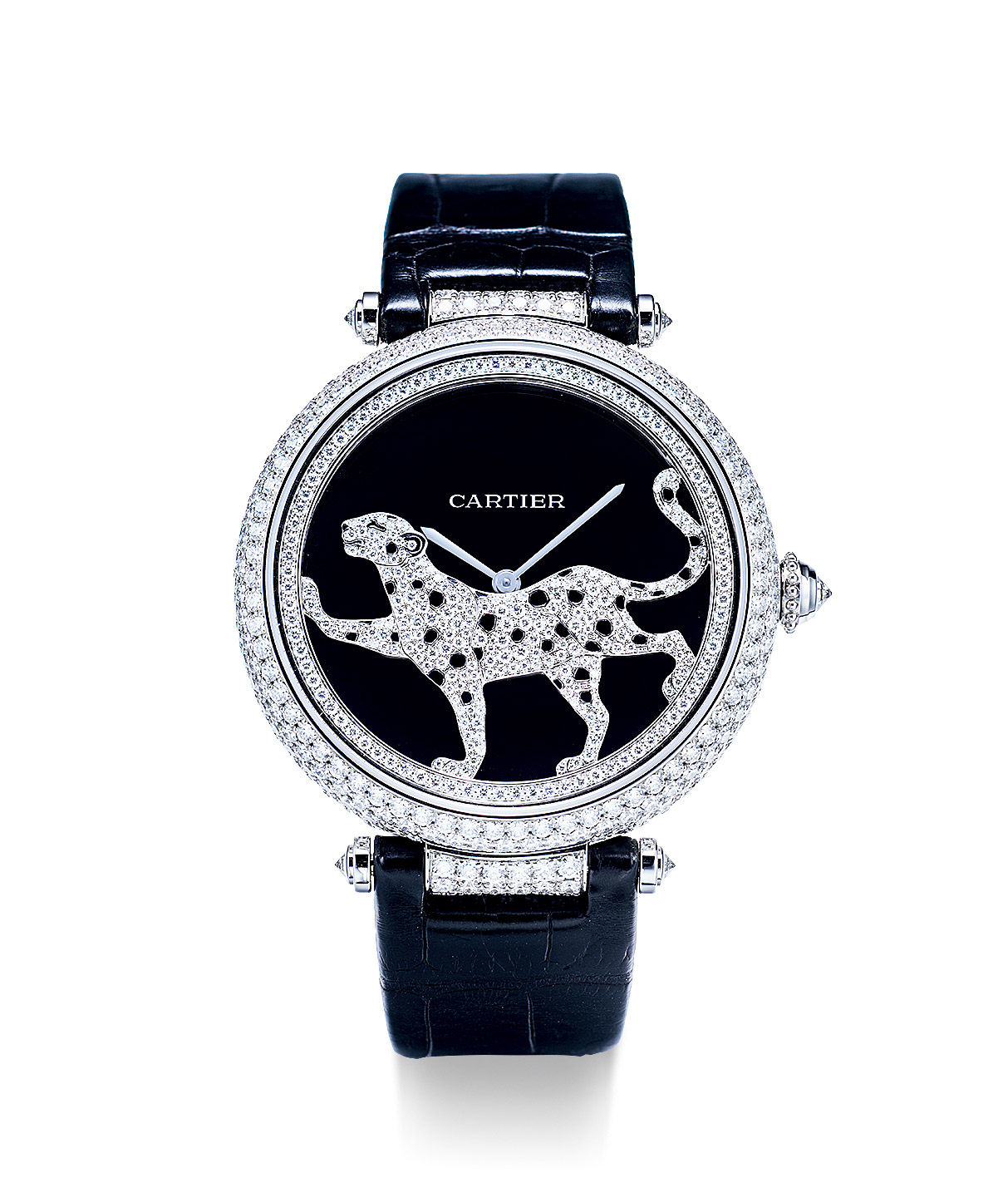 2431卡地亚罕有优雅女装白金镶钻石自动腕表promenadedunepanth06re