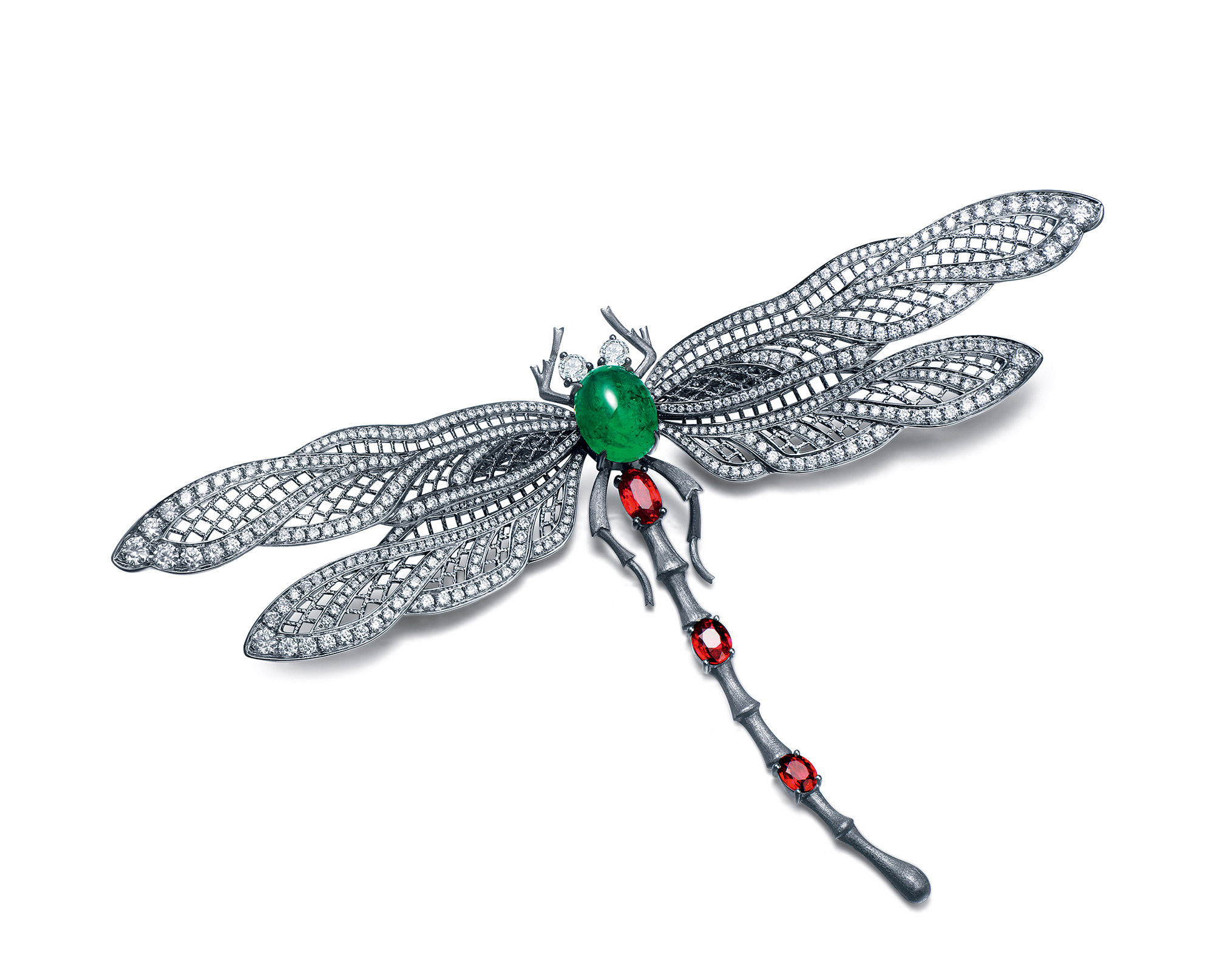 2126 刘江霞设计 祖母绿,红宝及钻石「蜻蜓」胸针