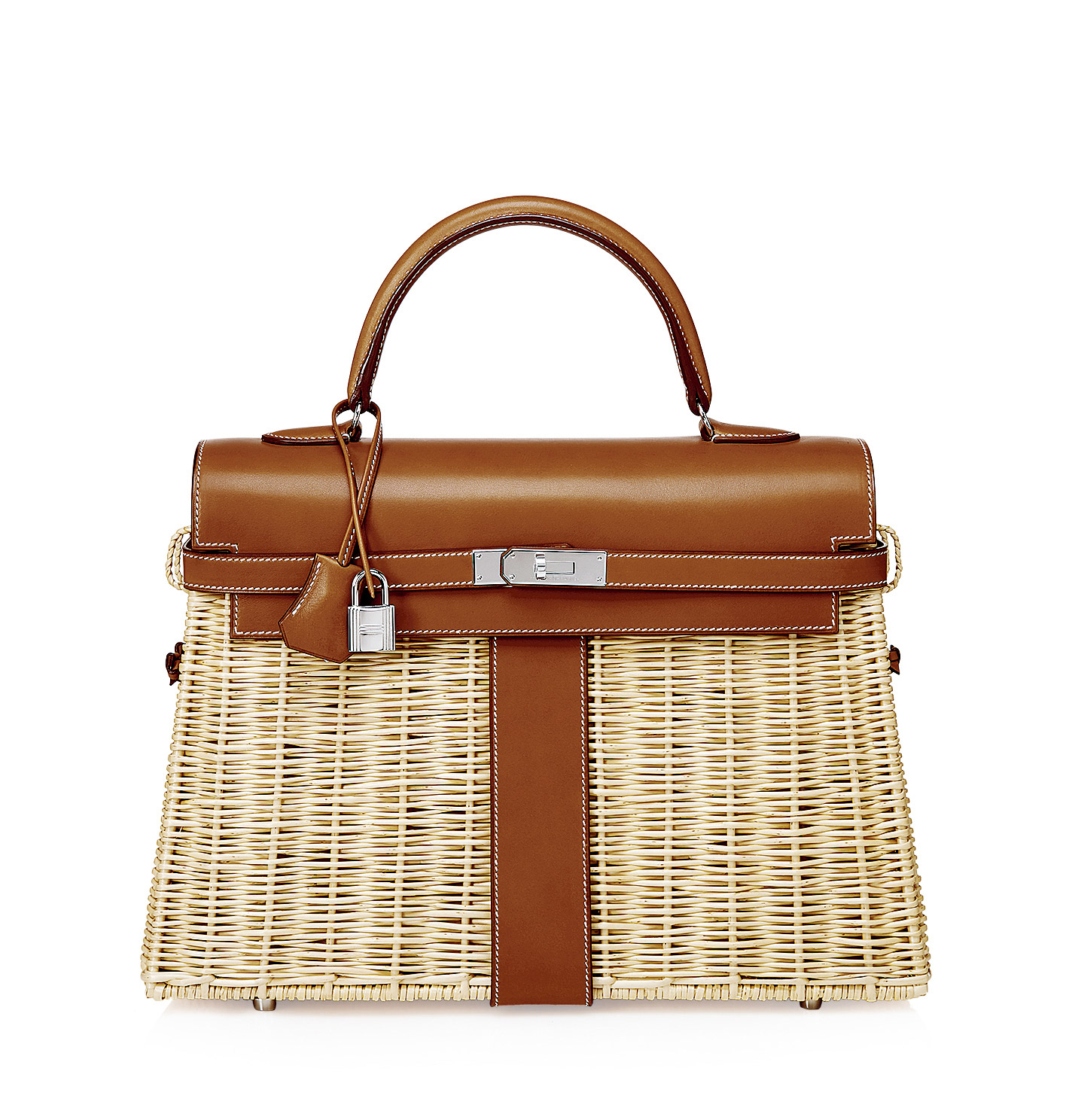 2756 爱马仕 2018 限量版barenia马鞍皮及藤条picnic kelly包附银色