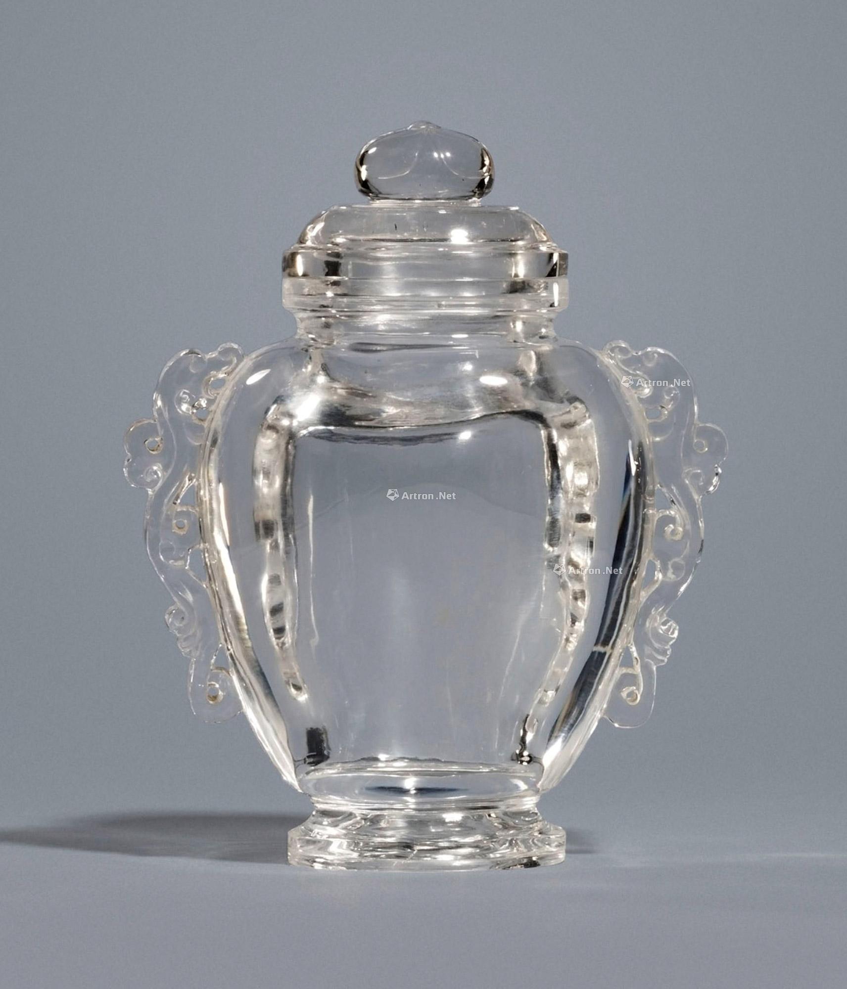 0126清18世纪水晶双夔龙耳盖瓶