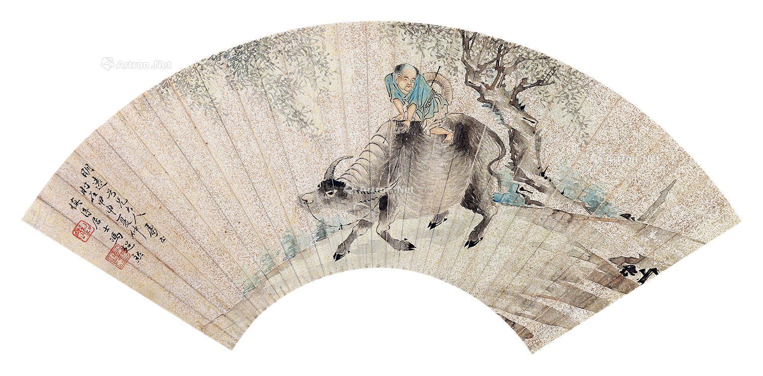 0029扇面牧牛图卡纸设色纸本