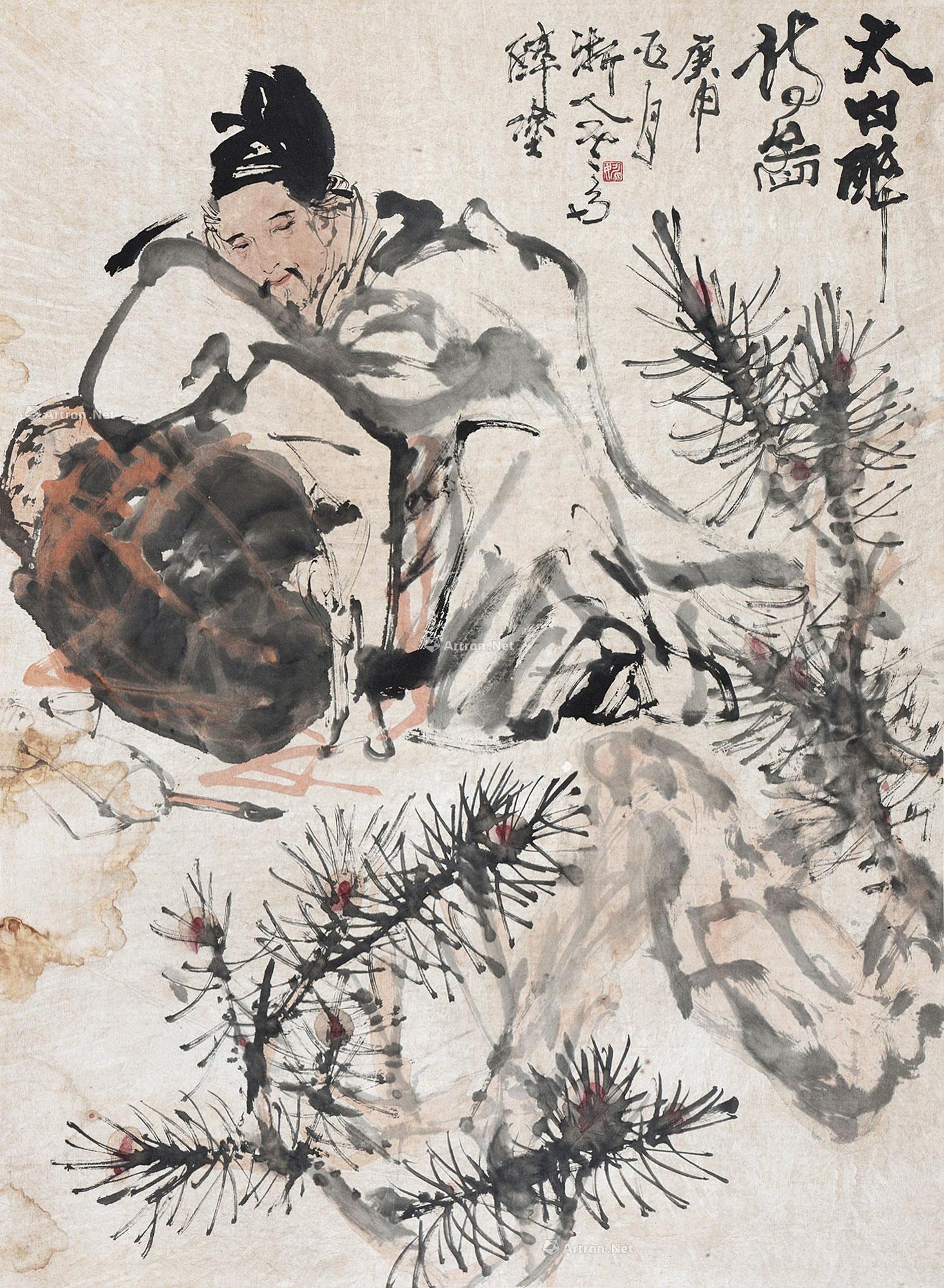 0129 醉酒图 立轴 设色纸本