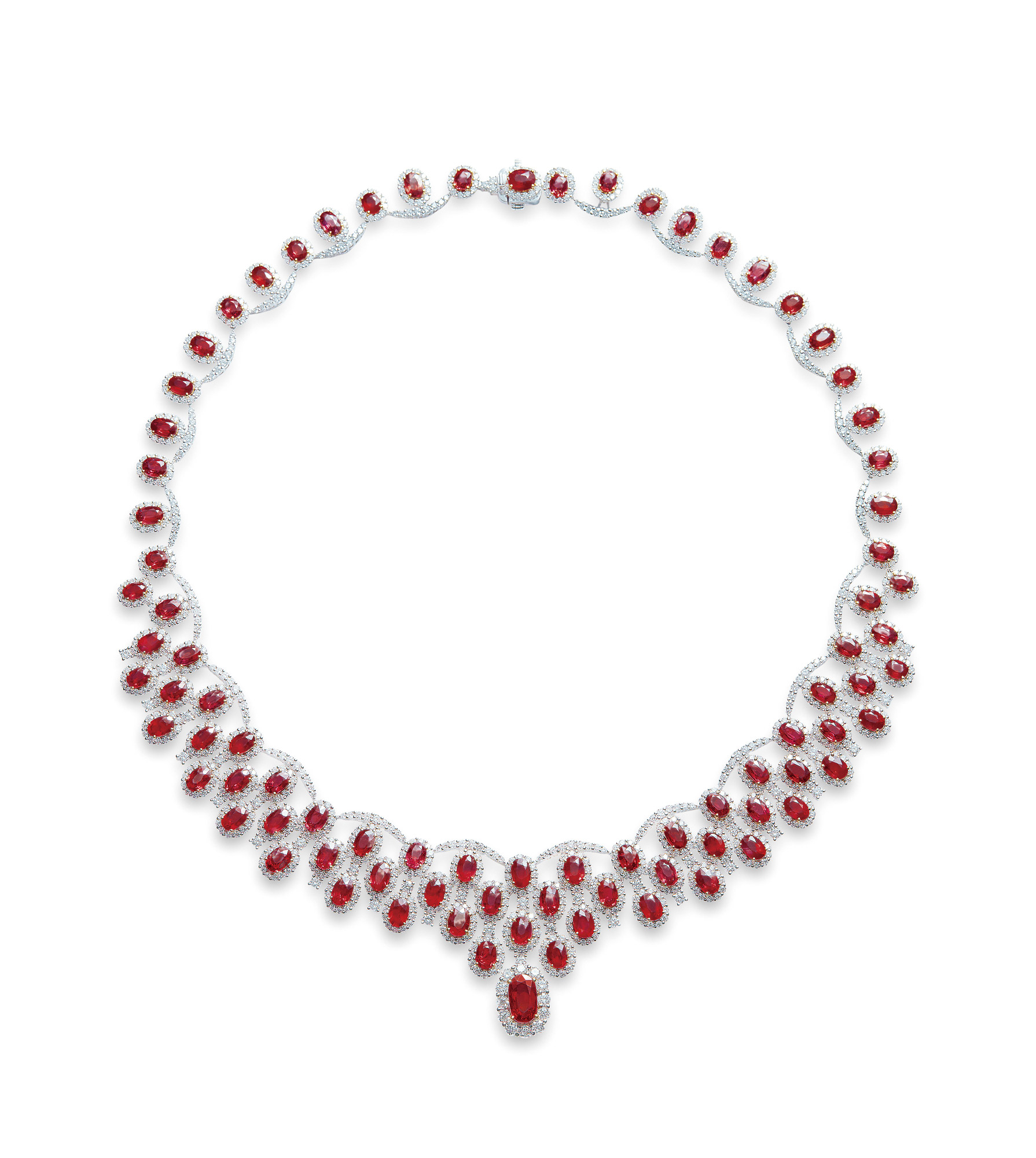 22克拉莫桑比克「鸽血红」红宝石配钻石项链 未经加热