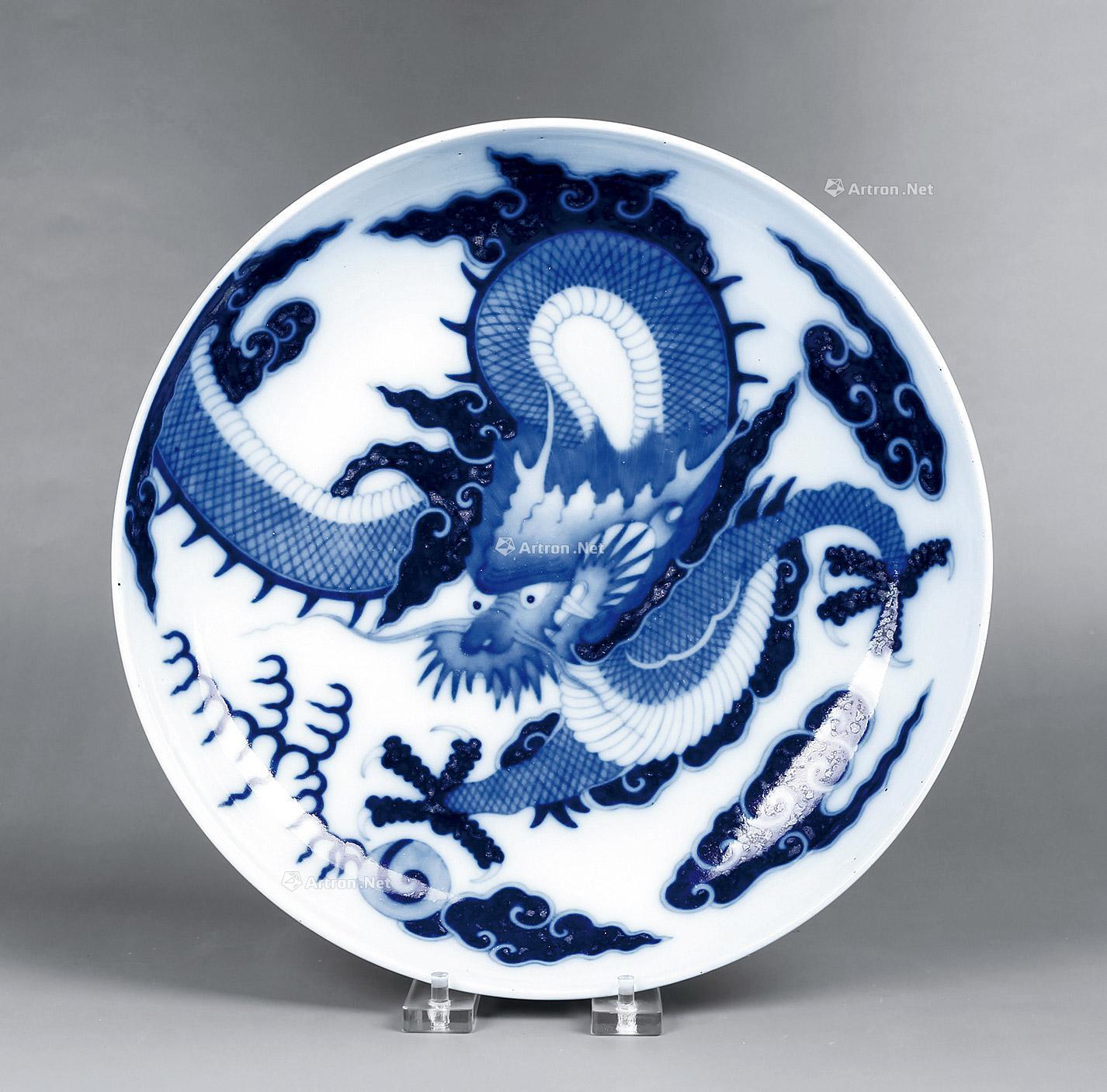 *0407 清雍正 青花过墙龙纹大盘