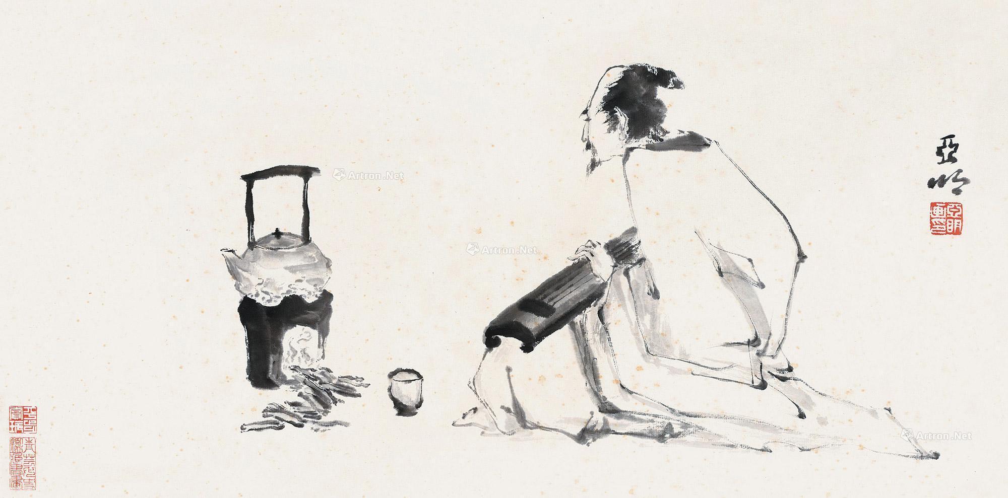 【煮茶抚琴 镜片 水墨纸本】拍卖品_图片_价格_鉴