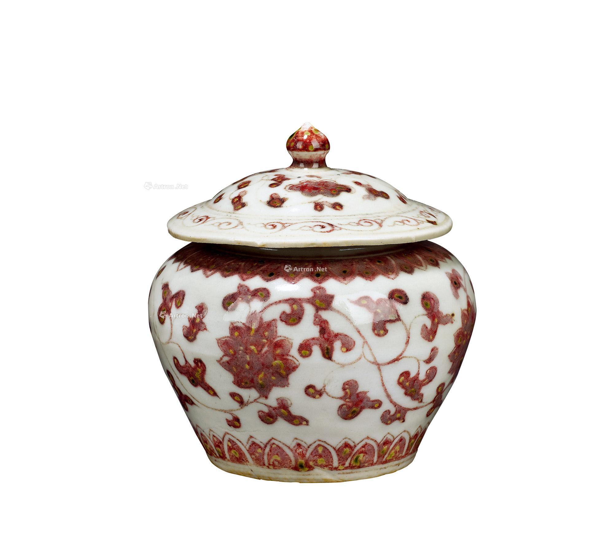 【明代 青花釉里红缠枝花卉纹小罐(带盖】拍卖品_图片_价格_鉴赏