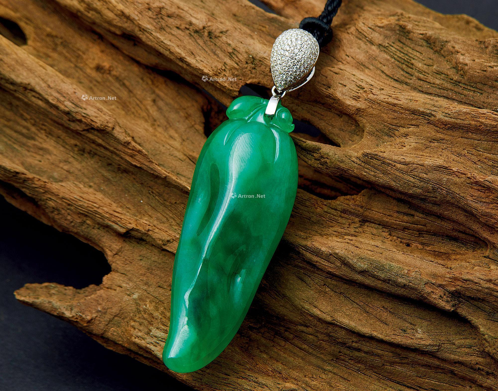 0094翡翠配钻石绿辣椒吊坠