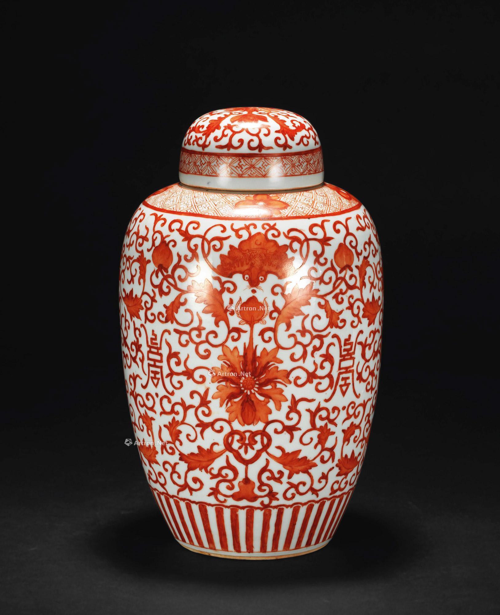 矾红彩缠枝莲托福寿纹盖罐】拍卖品_图片_价格_鉴赏_清代其它彩釉瓷器