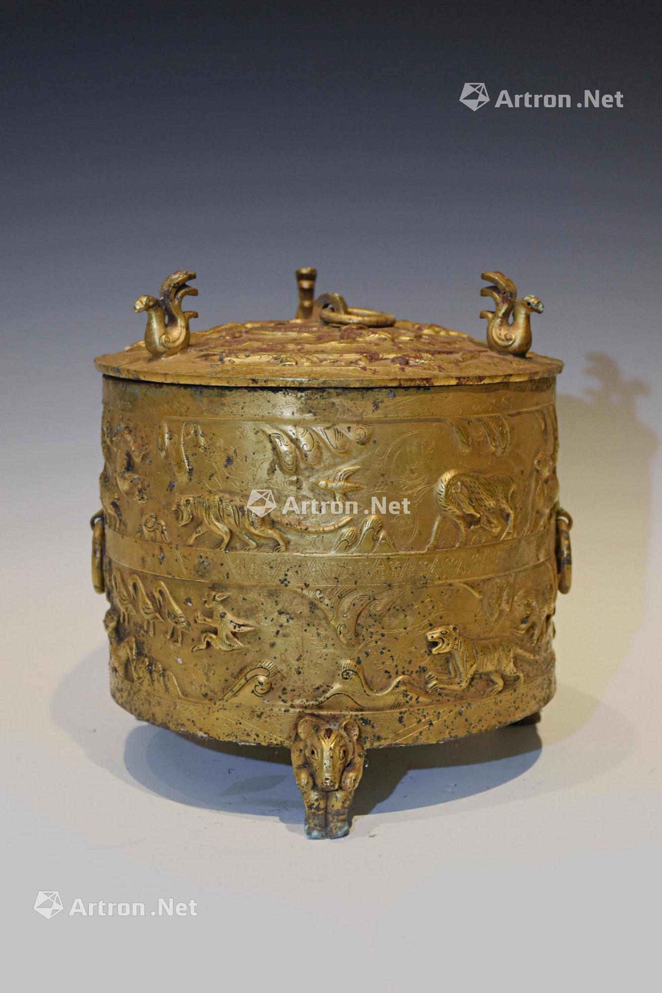 0224 汉代 铜鎏金兽鸟纹温酒樽