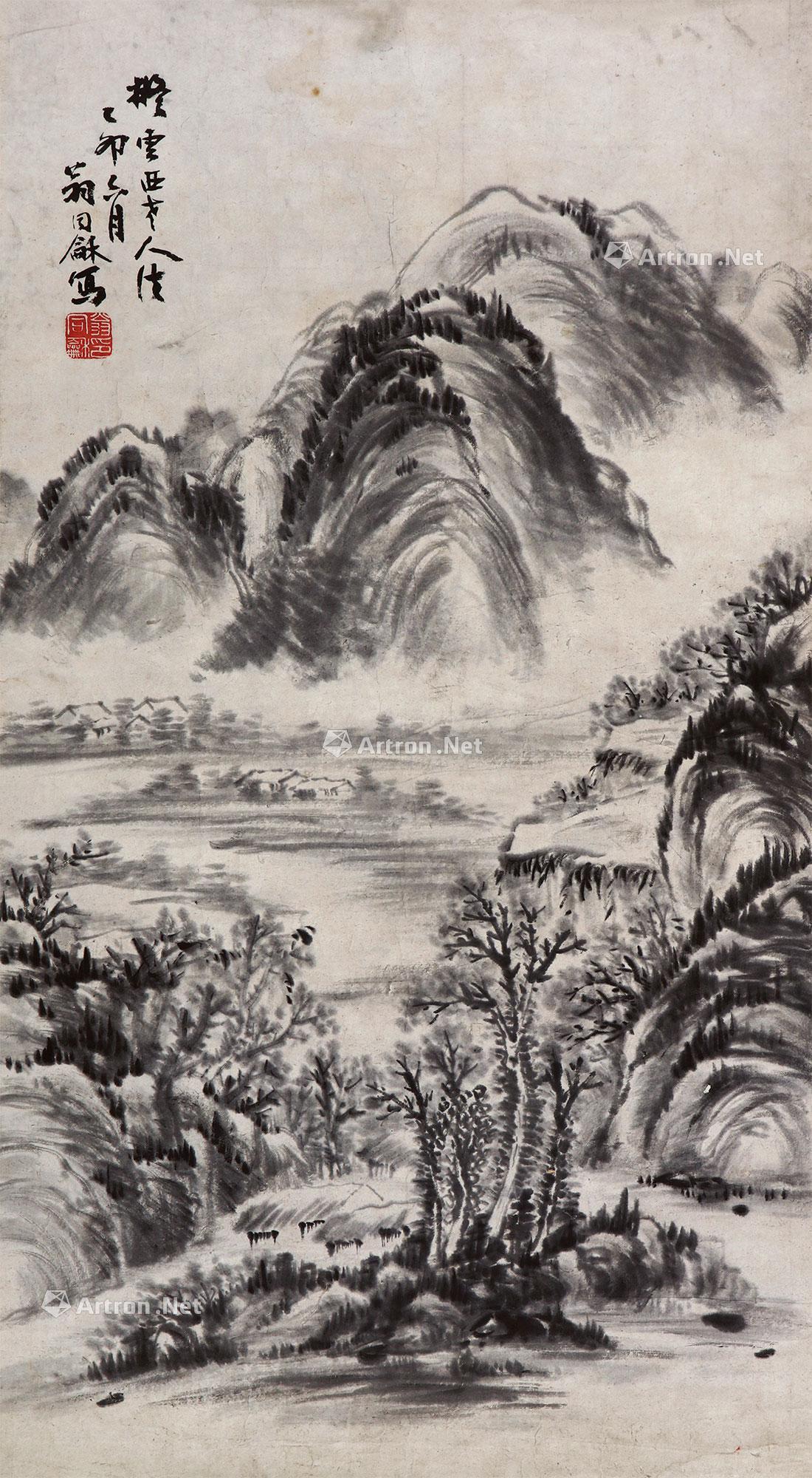 【仿曹知白山水 镜心 水墨纸本】拍卖品_图片_价格_鉴赏_绘画_雅昌艺术品拍卖网