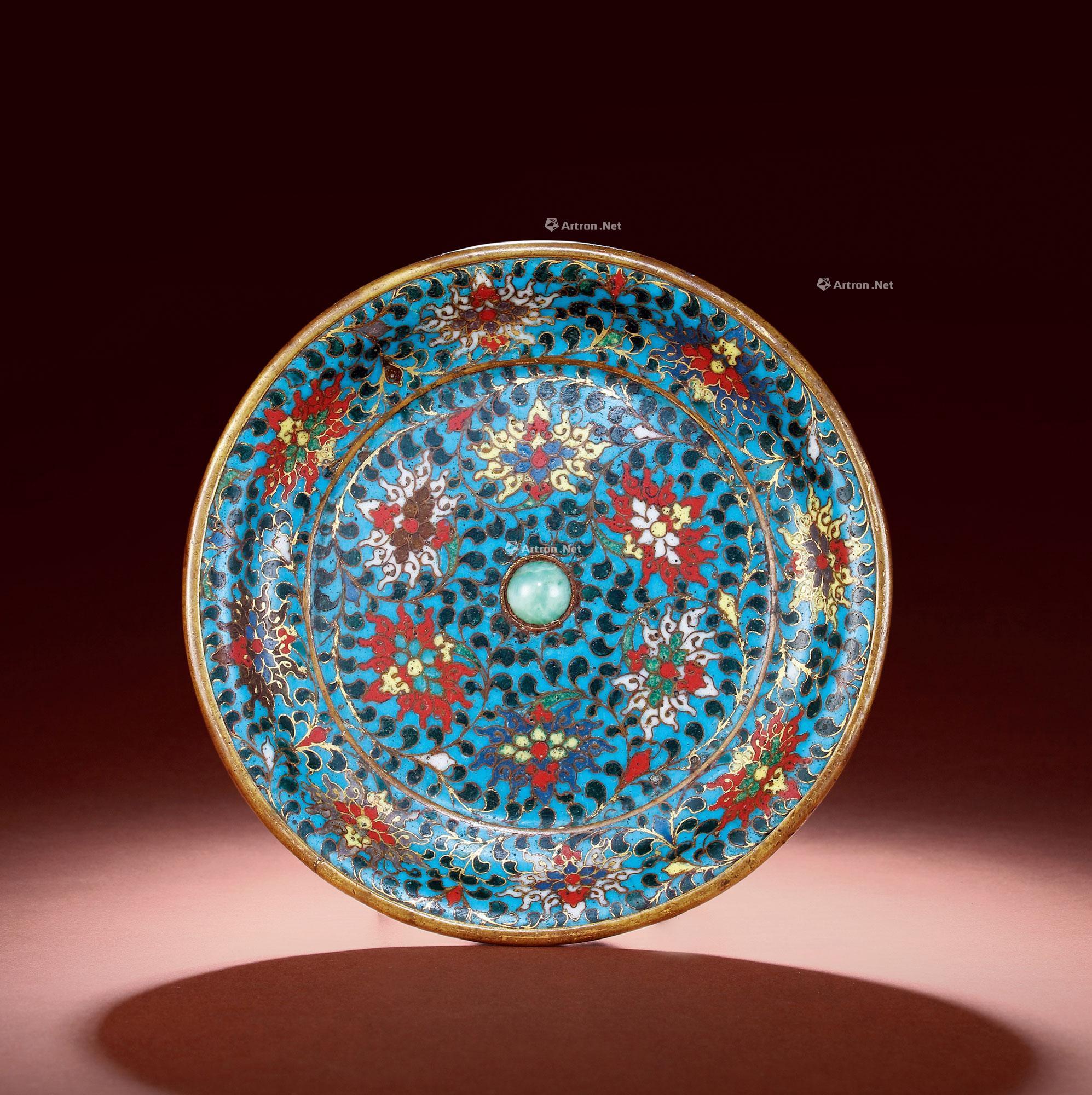 *0591 明 铜胎掐丝珐琅西番莲纹三足香盘
