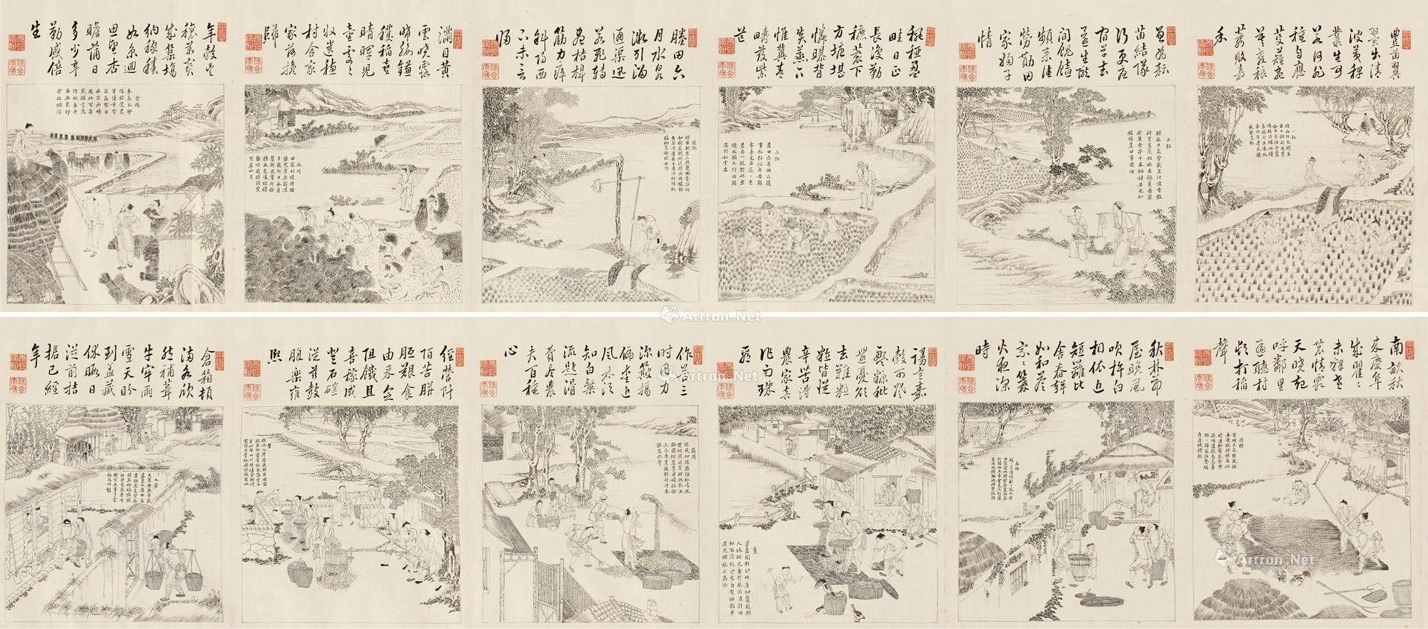 1026清绘本御制耕织图手卷水墨绢本