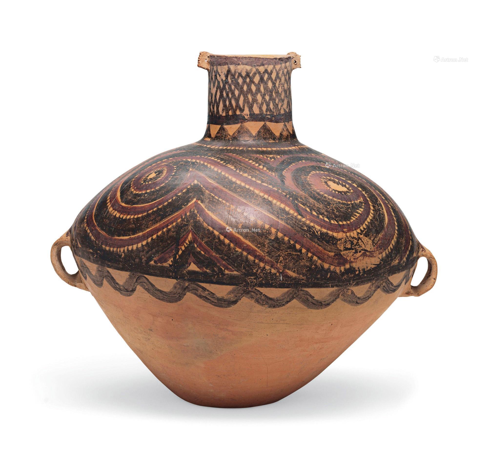 1218新石器时代马家窑文化公元前三千年半山系彩绘陶双耳罐