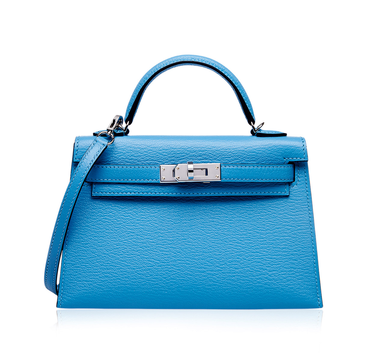 2742 爱马仕 2018 糖果蓝色chevre羊皮mini kelly ii包附银色金属配件