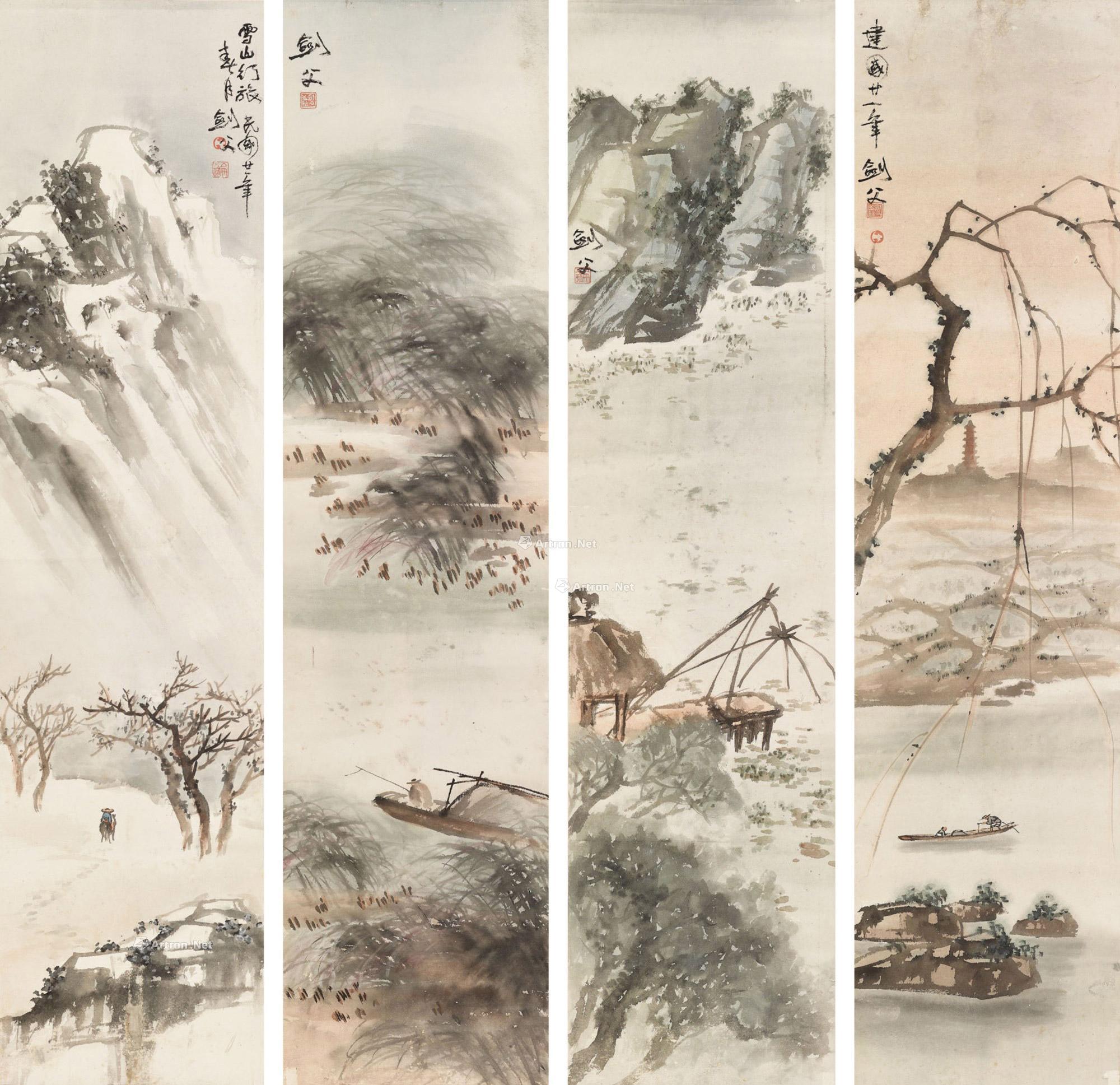 【1932年作 春夏秋冬 （四幅） 镜框 设色纸本】拍卖品_图片_价格_鉴赏_绘画_雅昌艺术品拍卖网