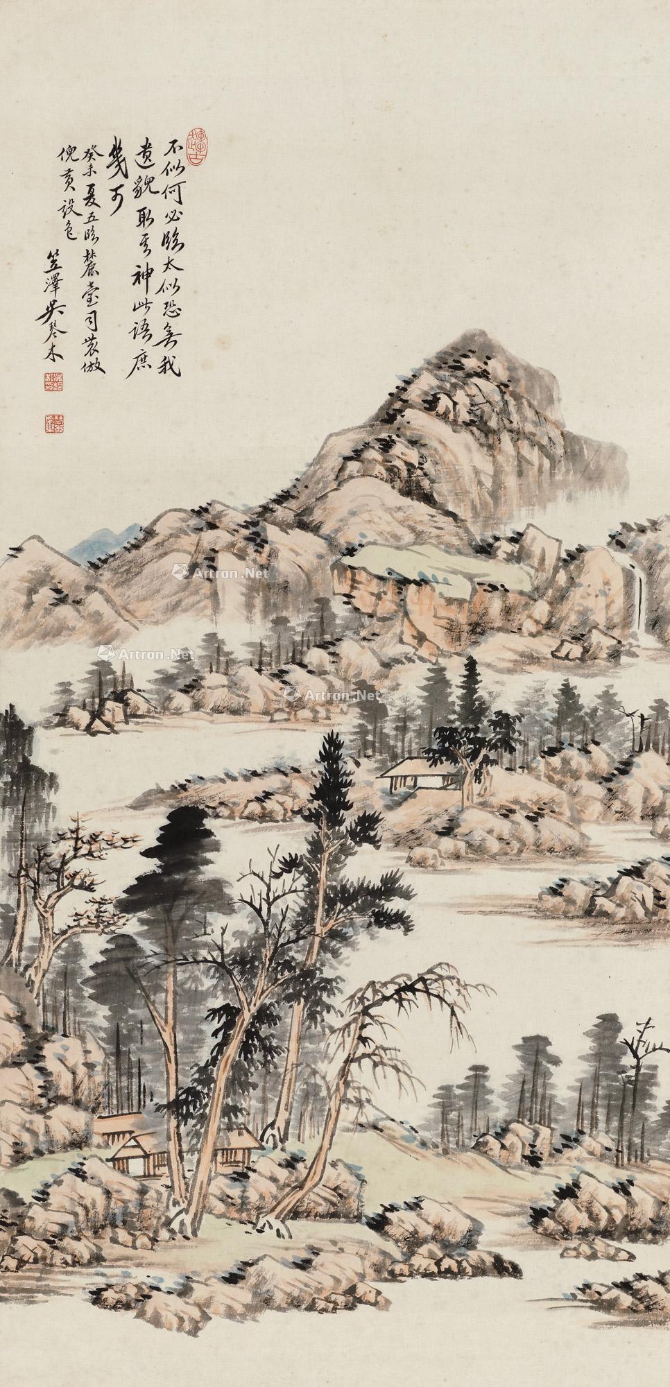 【癸未(1943)年作 临王麓台山水 立轴 设色纸本】拍卖品_图片_价格_鉴赏_绘画_雅昌艺术品拍卖网