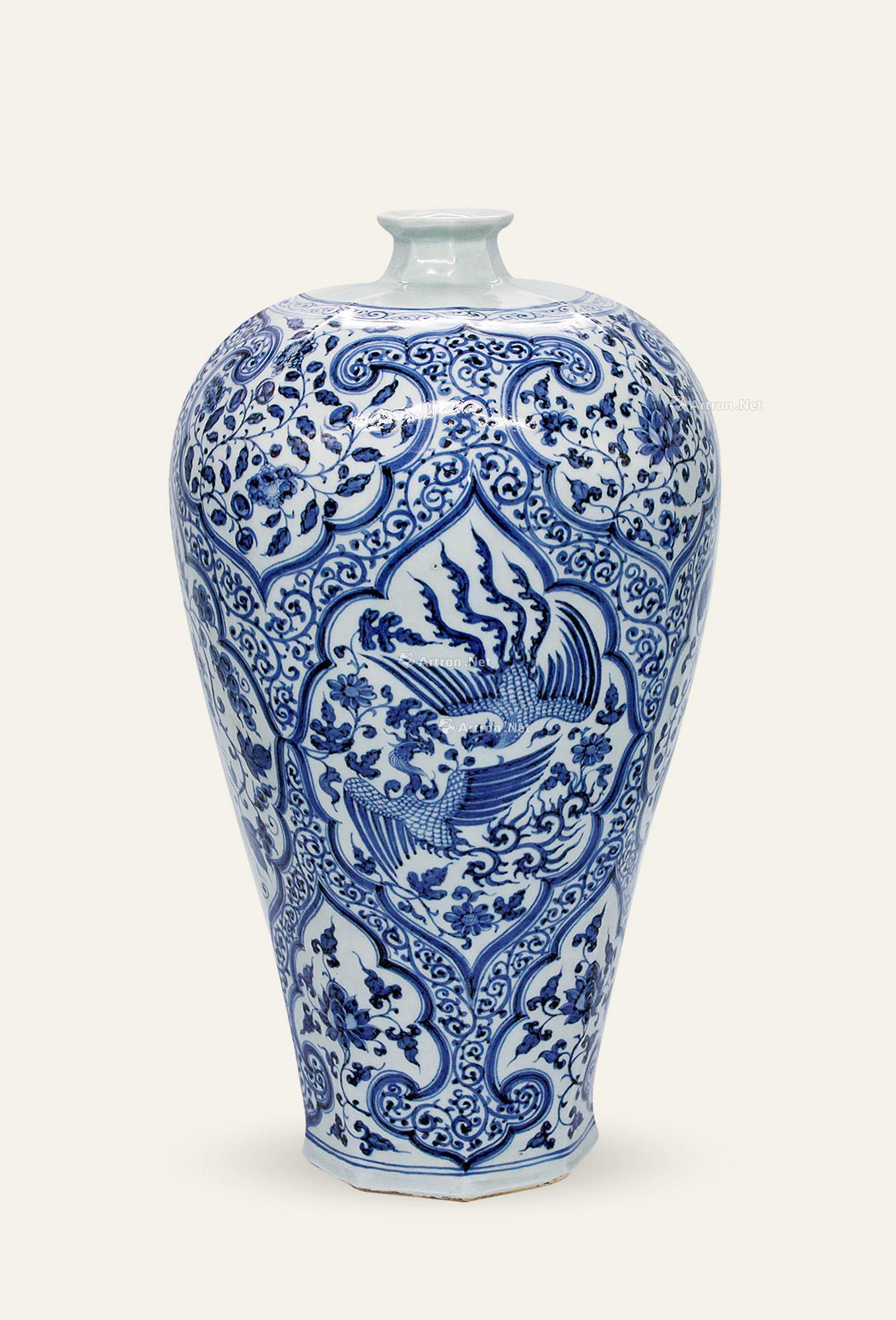 青花开光凤纹倭角梅瓶】拍卖品_图片_价格_鉴赏_明代青花瓷器_雅昌