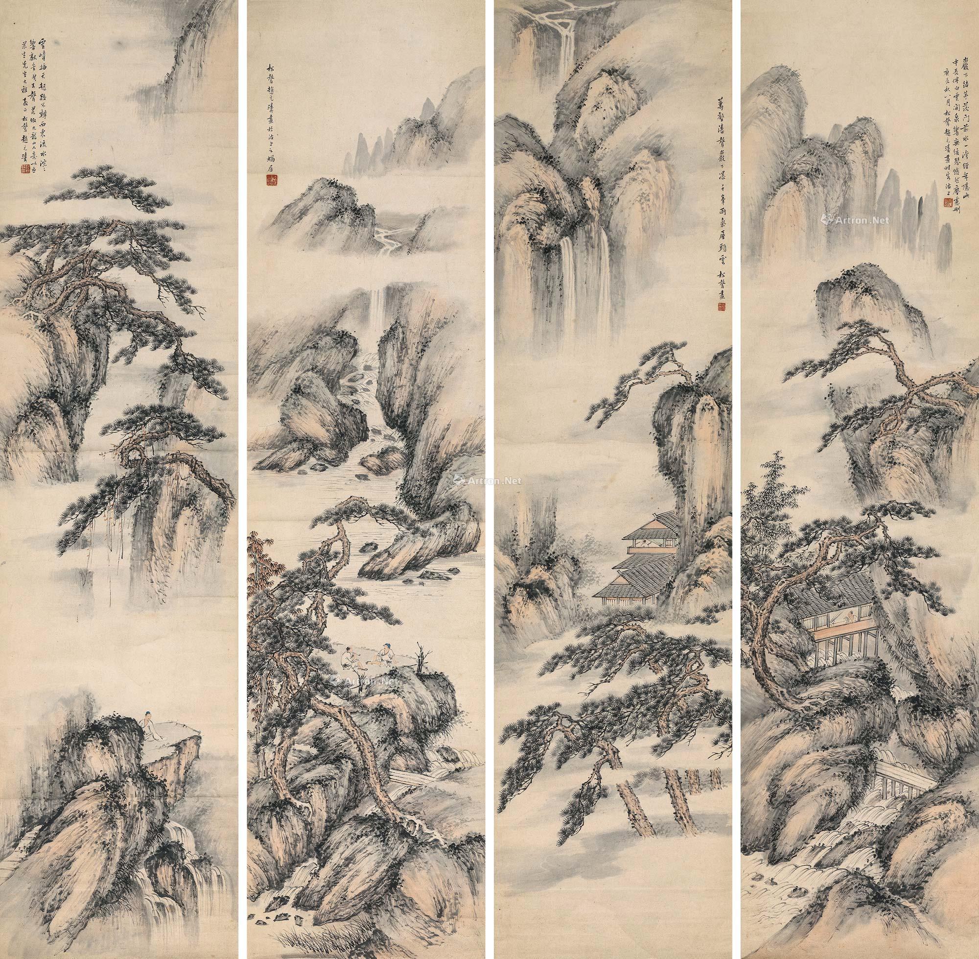 【山水 四条屏 纸本】拍卖品_图片_价格_鉴赏_绘画_雅昌艺术品拍卖网