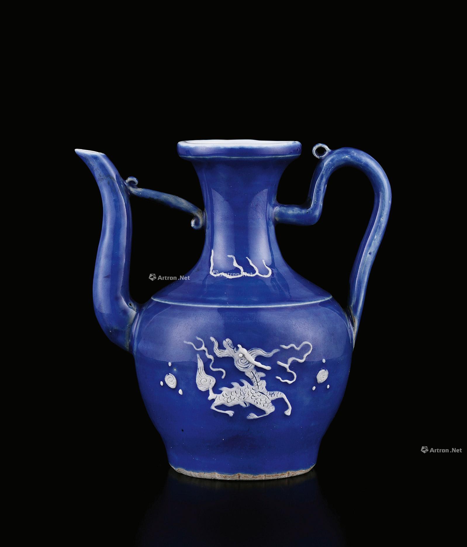 霁蓝釉白花麒麟纹执壶】拍卖品_图片_价格_鉴赏_明代单色釉瓷器_雅昌