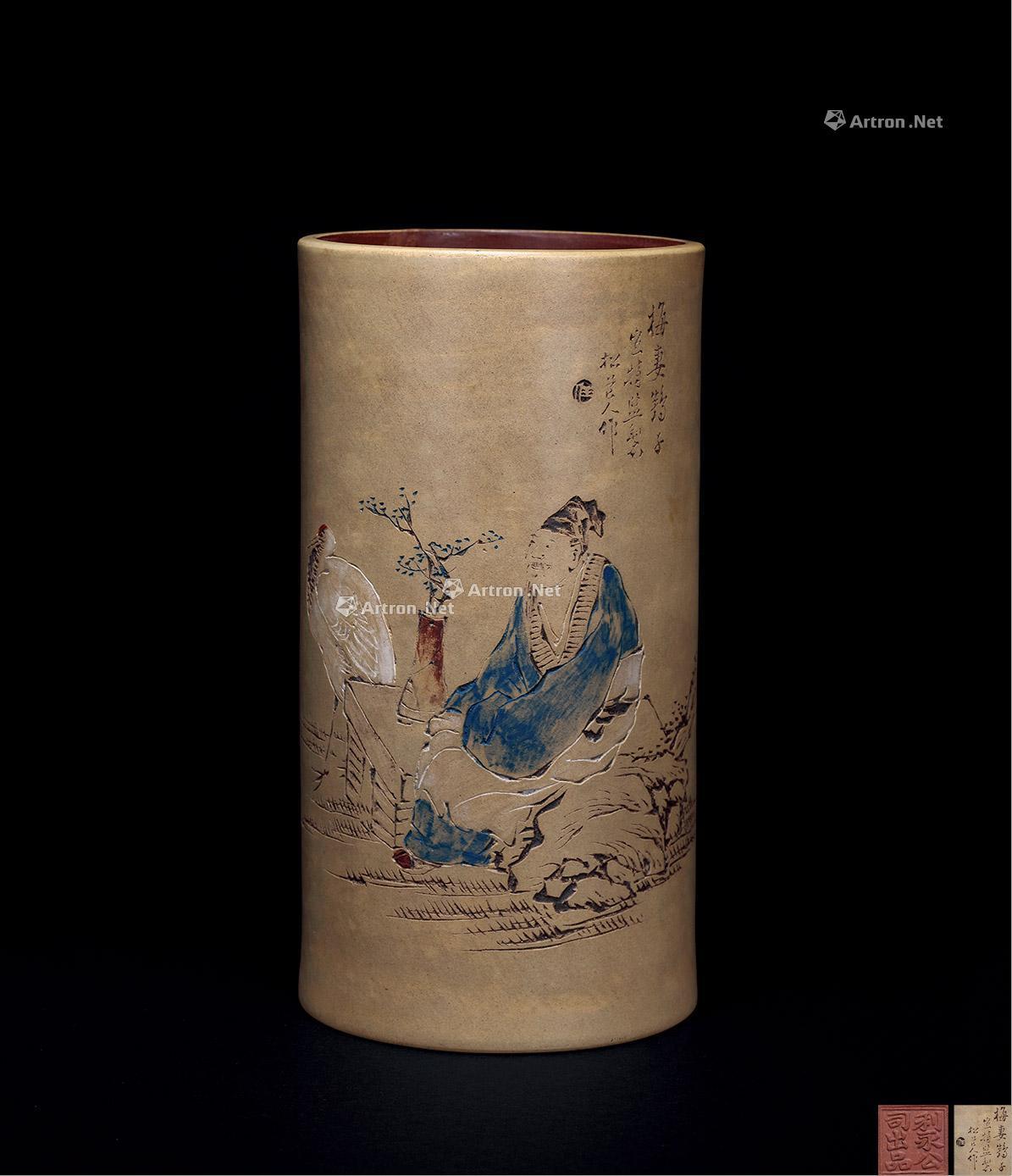 1611民国利永公司任淦庭刻梅妻鹤子帽桶