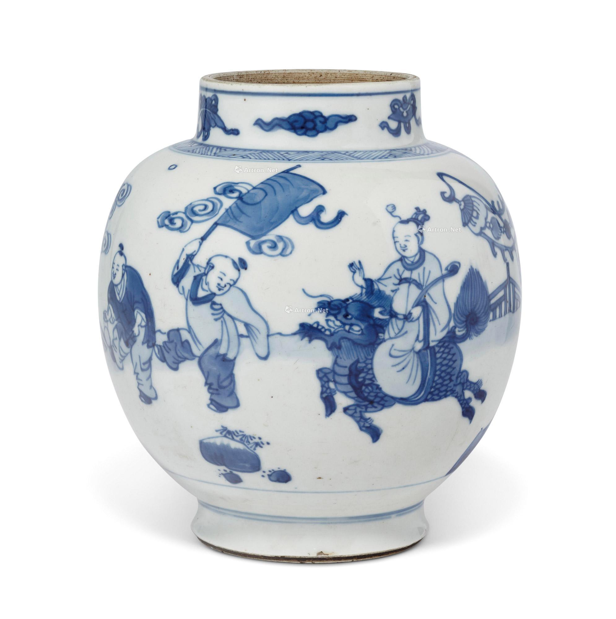 0006清康熙16621722青花婴戏图罐