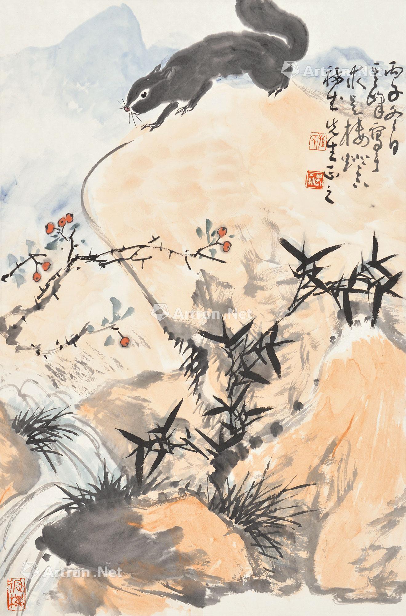 【1996年作 秋趣图 托片 设色纸本】拍卖品_图片_价格_鉴赏_绘画_雅昌艺术品拍卖网