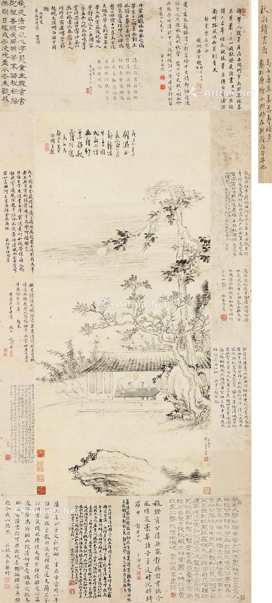 【秋夜读书图 立轴 设色纸本】拍卖品_图片_价格_鉴赏_绘画_雅昌艺术品拍卖网