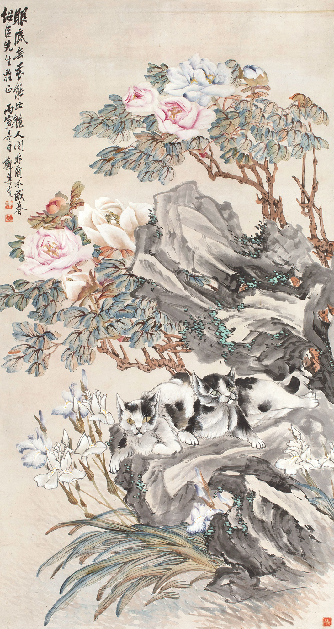 【丙寅(1926年)作 牡丹双猫 立轴 纸本】拍卖品_图片_价格_鉴赏_绘画_雅昌艺术品拍卖网