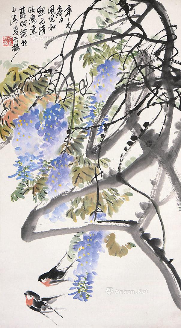 0277紫藤燕子挂轴设色纸本