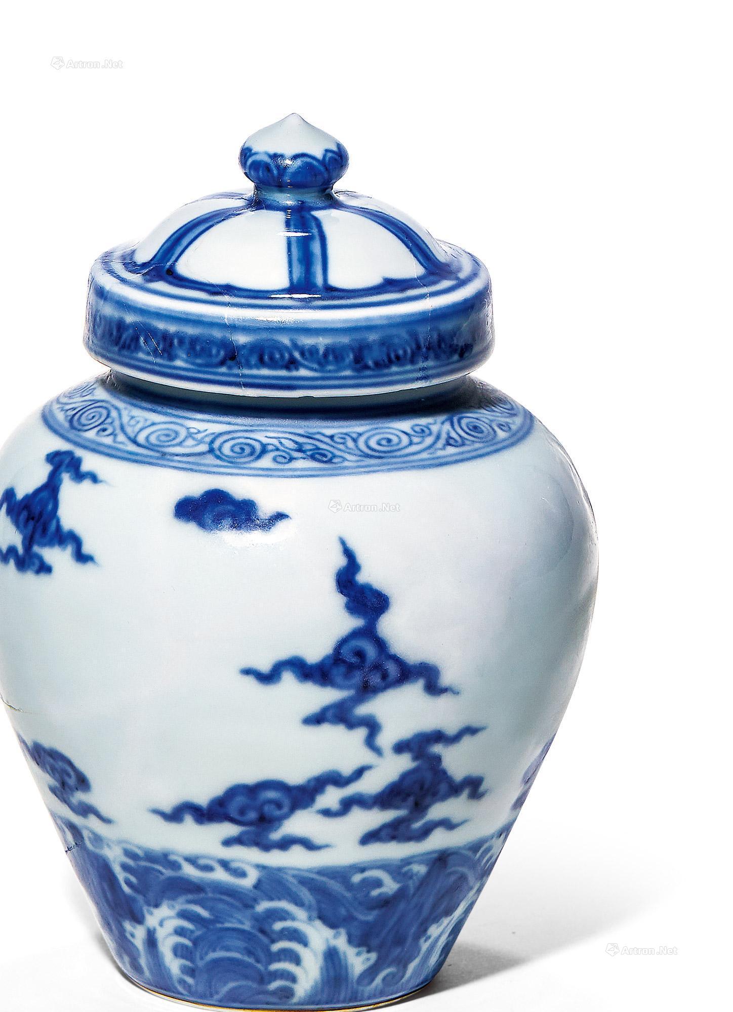 日本製 青花留白海水龍紋 陶磁器 宣徳年製 古びた蔵『明 大梅瓶』極細 